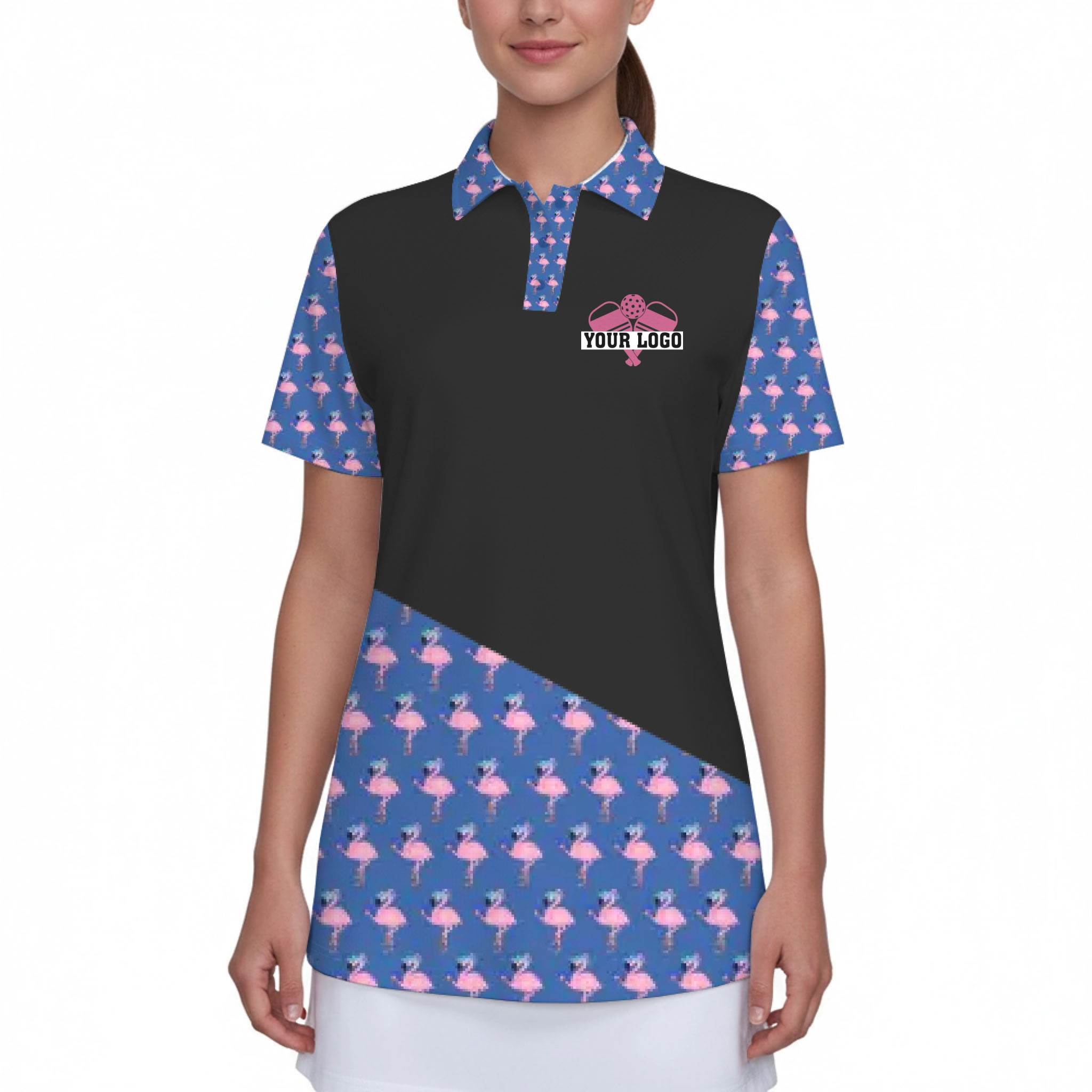 Picklewin Flamingo Custom Logo And Team Name Polo Shirt Women 2
