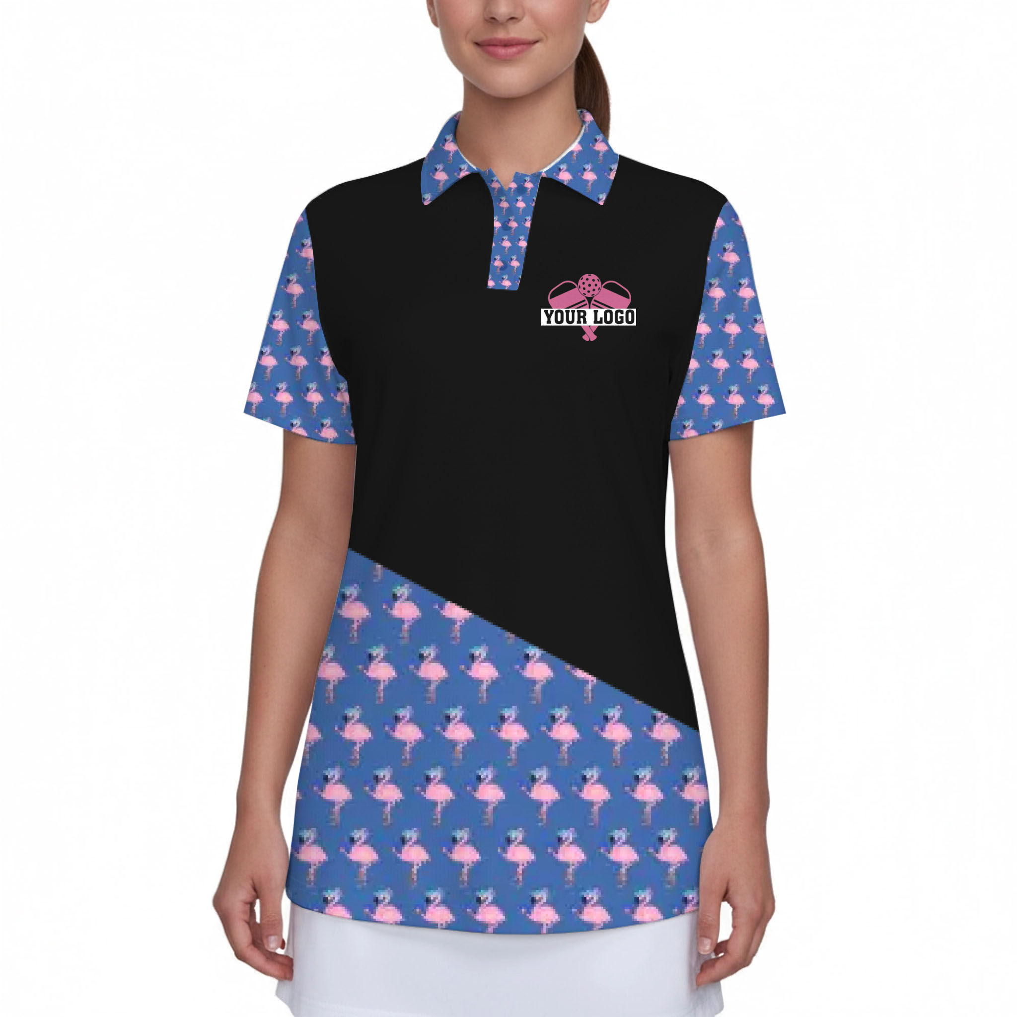 Picklewin Flamingo Custom Logo And Team Name Polo Shirt Women 11