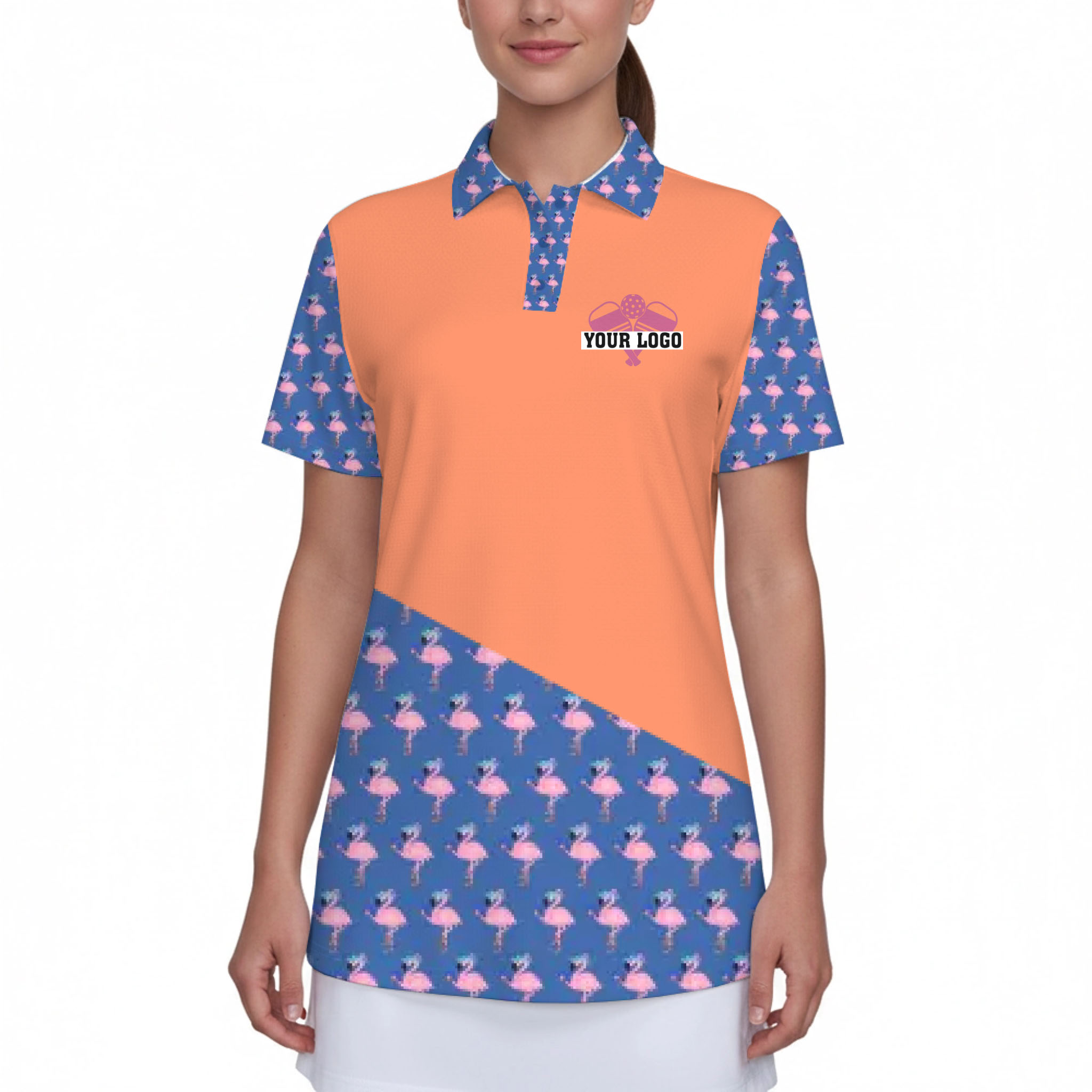 Picklewin Flamingo Custom Logo And Team Name Polo Shirt Women 12