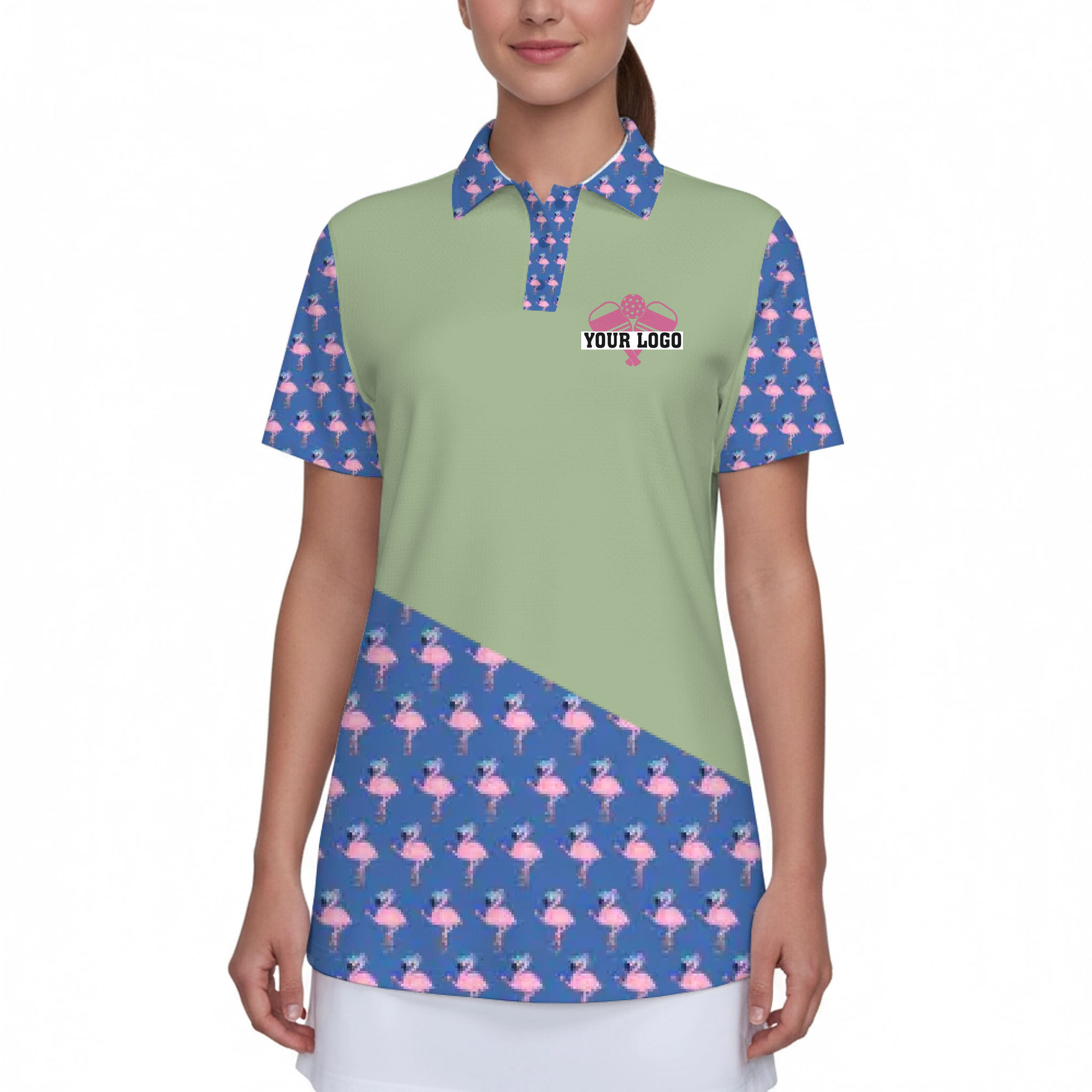 Picklewin Flamingo Custom Logo And Team Name Polo Shirt Women 3
