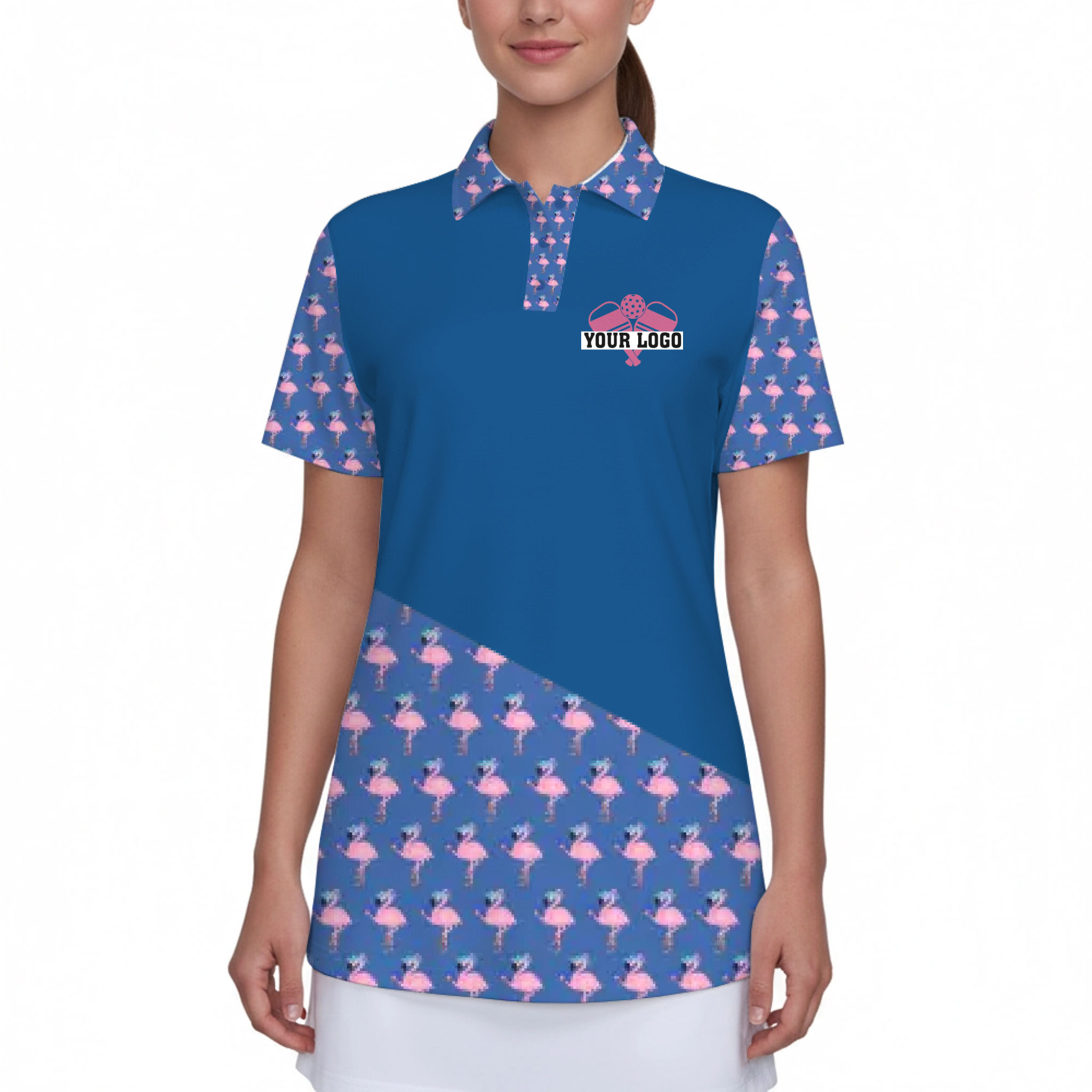 Picklewin Flamingo Custom Logo And Team Name Polo Shirt Women 4