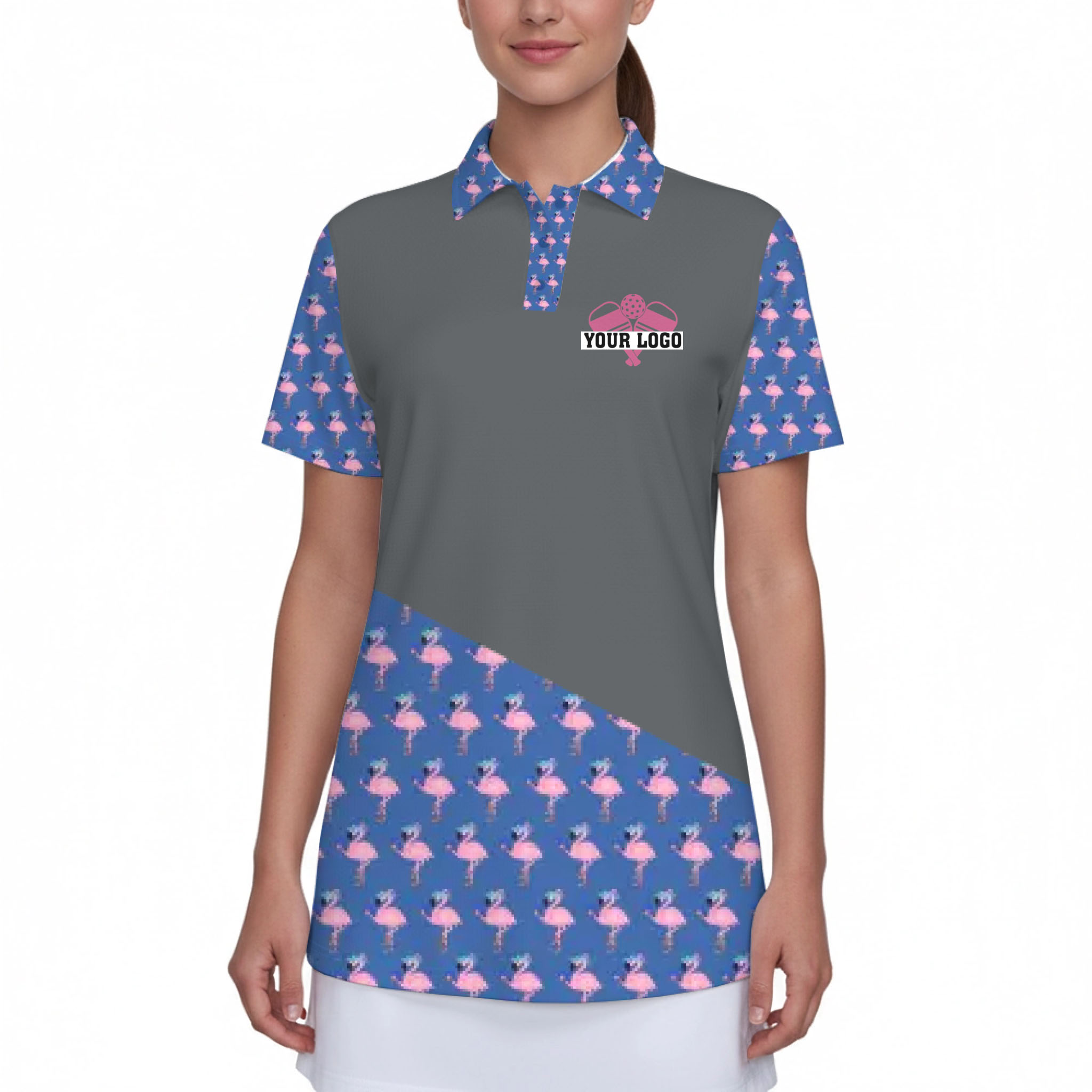 Picklewin Flamingo Custom Logo And Team Name Polo Shirt Women 5