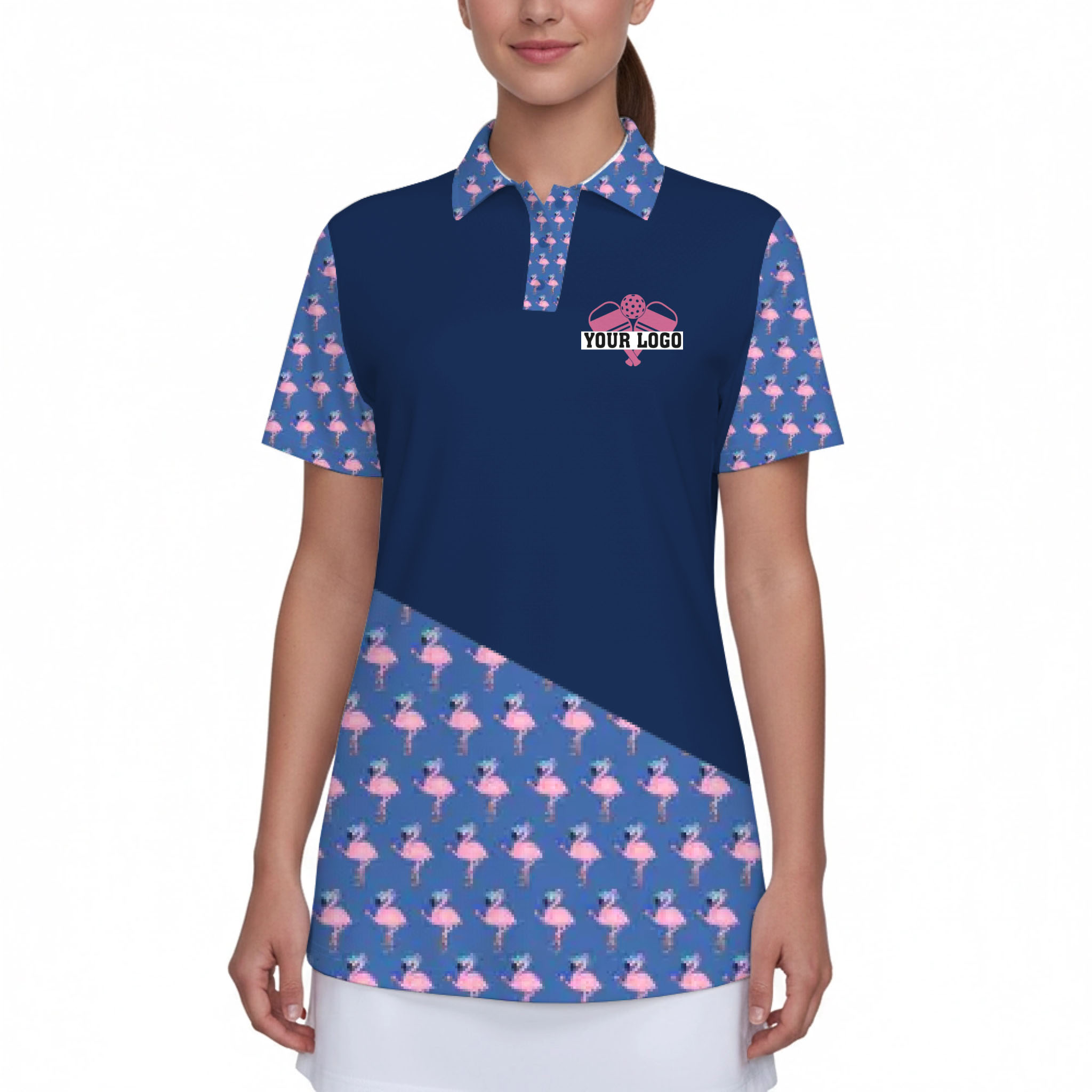 Picklewin Flamingo Custom Logo And Team Name Polo Shirt Women 6