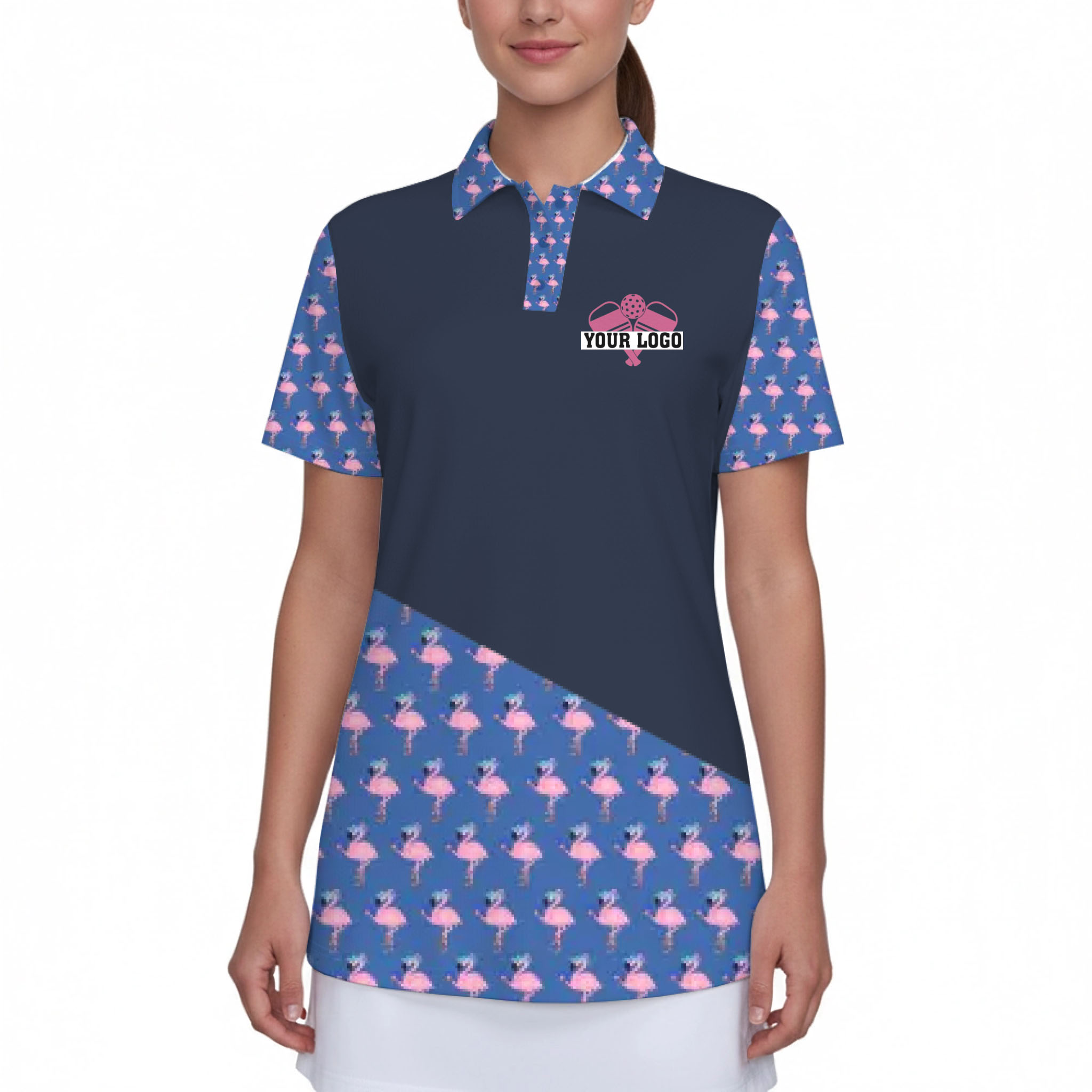 Picklewin Flamingo Custom Logo And Team Name Polo Shirt Women 7