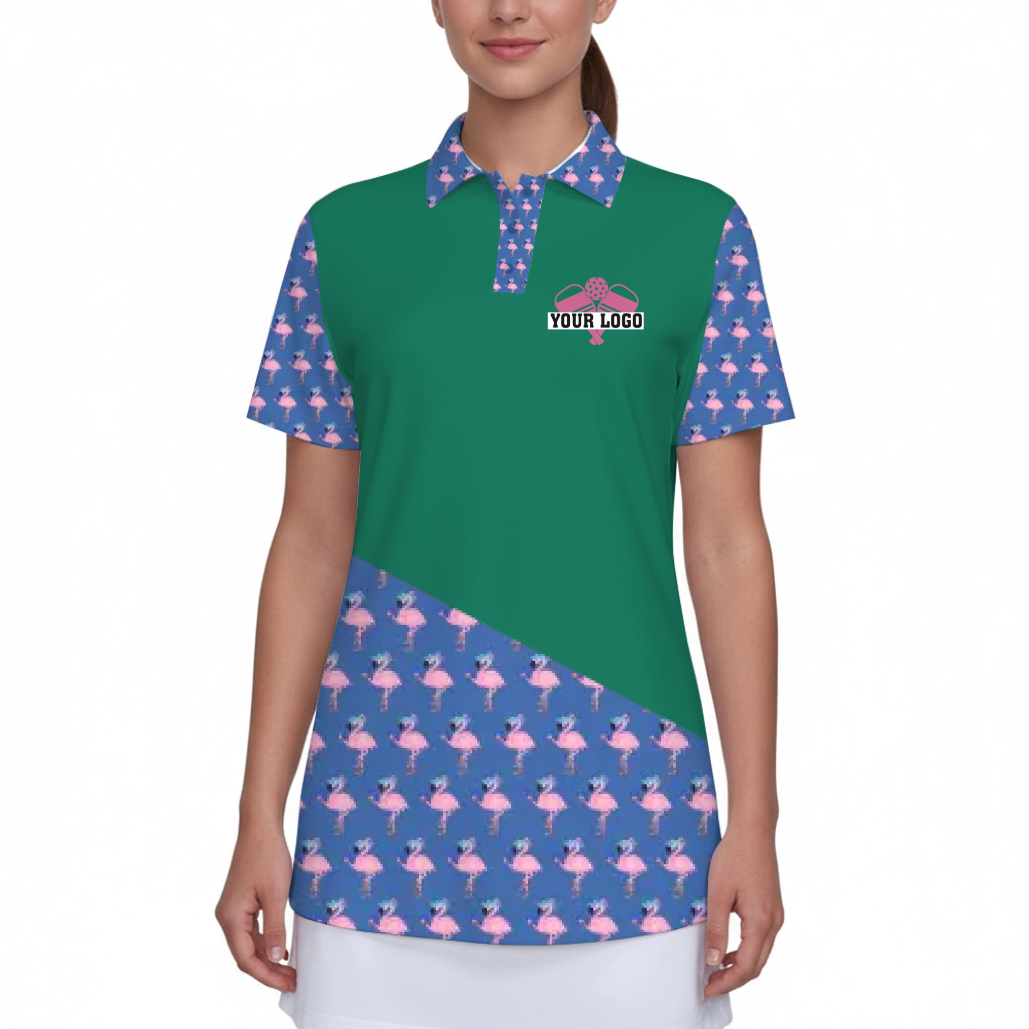 Picklewin Flamingo Custom Logo And Team Name Polo Shirt Women 8