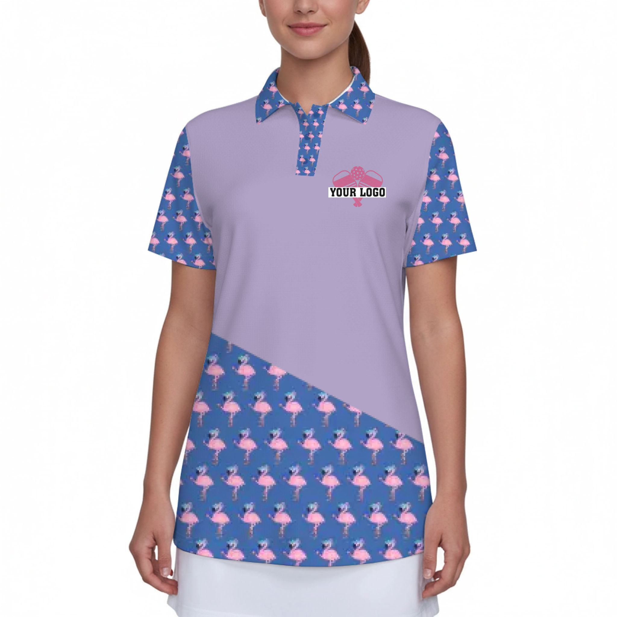 Picklewin Flamingo Custom Logo And Team Name Polo Shirt Women 9