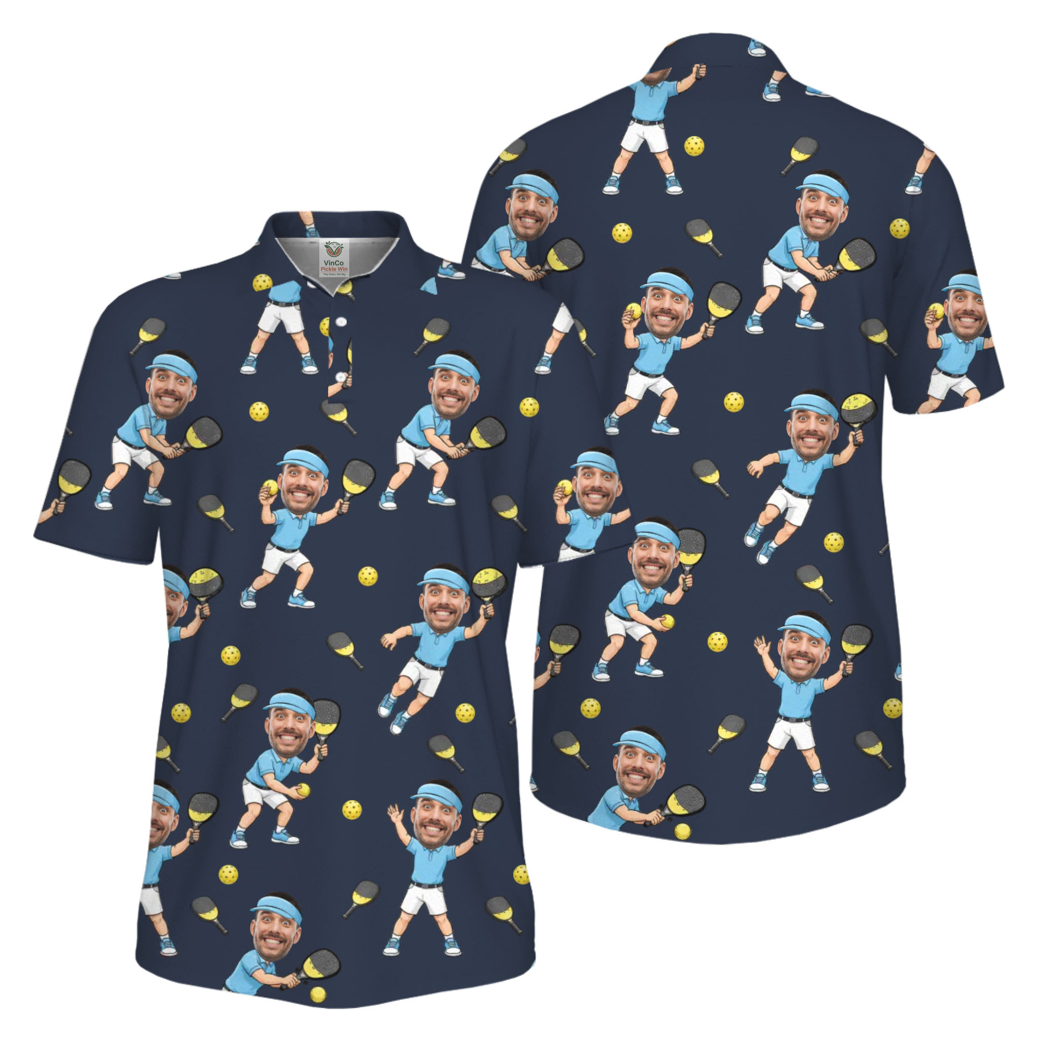 Picklewin Funny Custom Faces Father Day UV Protection Pickleball Polo Shirt For Men  10