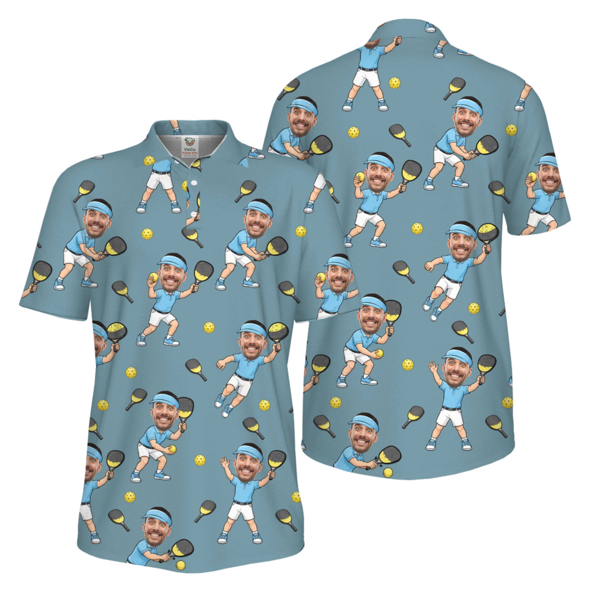 Picklewin Funny Custom Faces Father Day UV Protection Pickleball Polo Shirt For Men  14