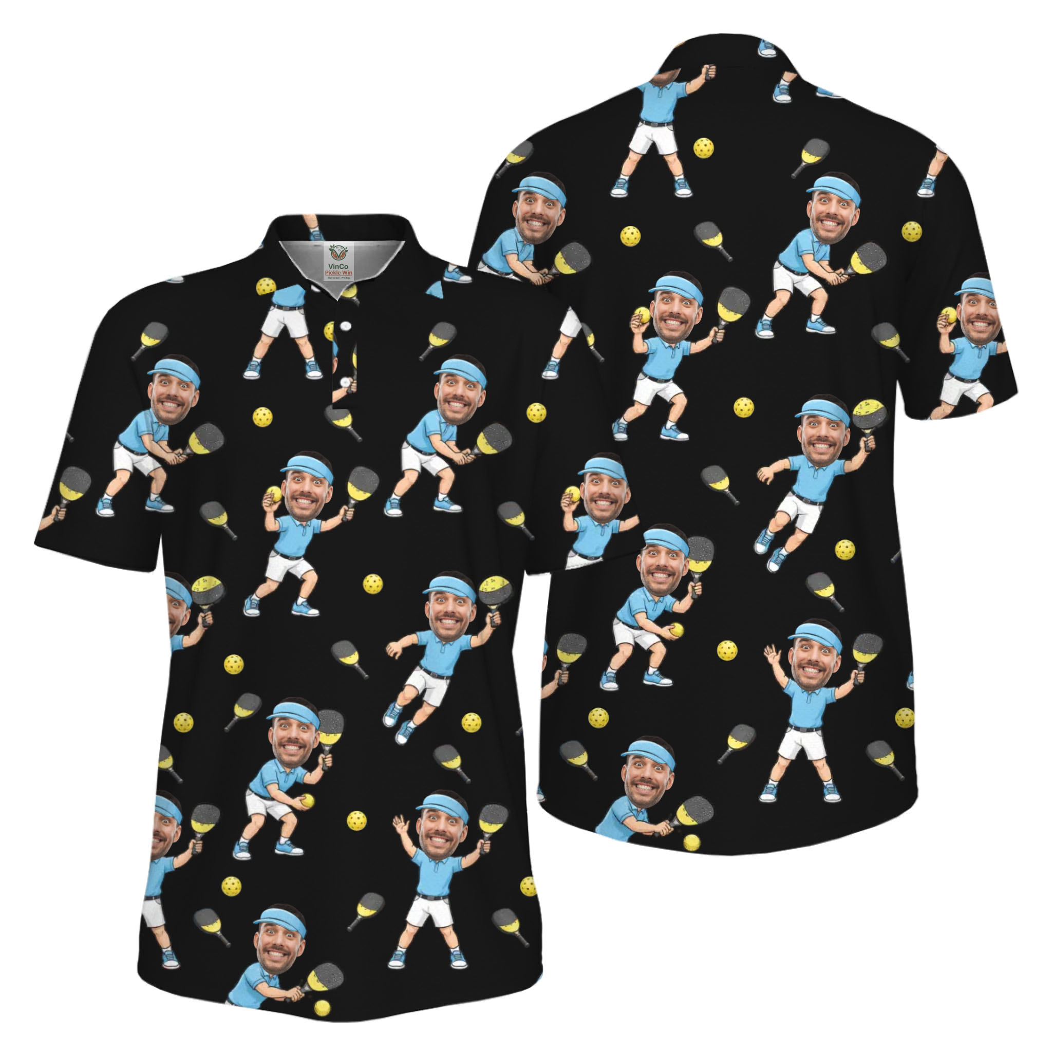 Picklewin Funny Custom Faces Father Day UV Protection Pickleball Polo Shirt For Men  15