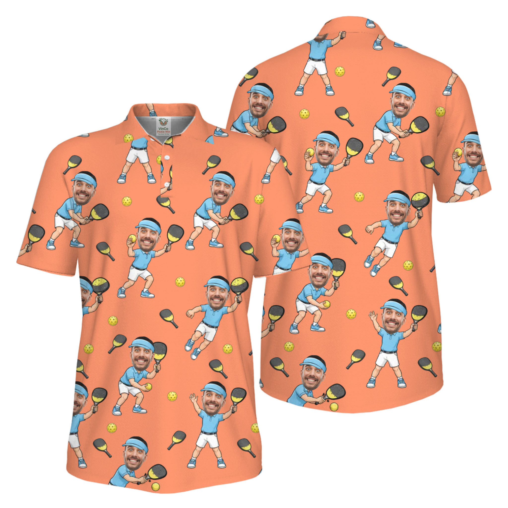 Picklewin Funny Custom Faces Father Day UV Protection Pickleball Polo Shirt For Men  16