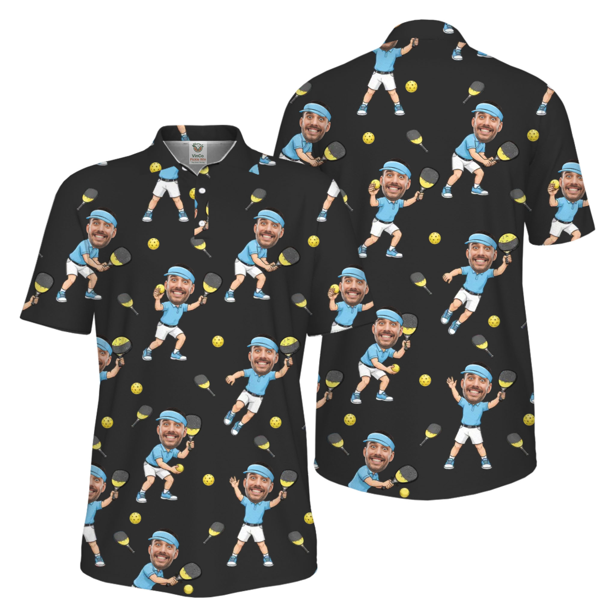 Picklewin Funny Custom Faces Father Day UV Protection Pickleball Polo Shirt For Men  2