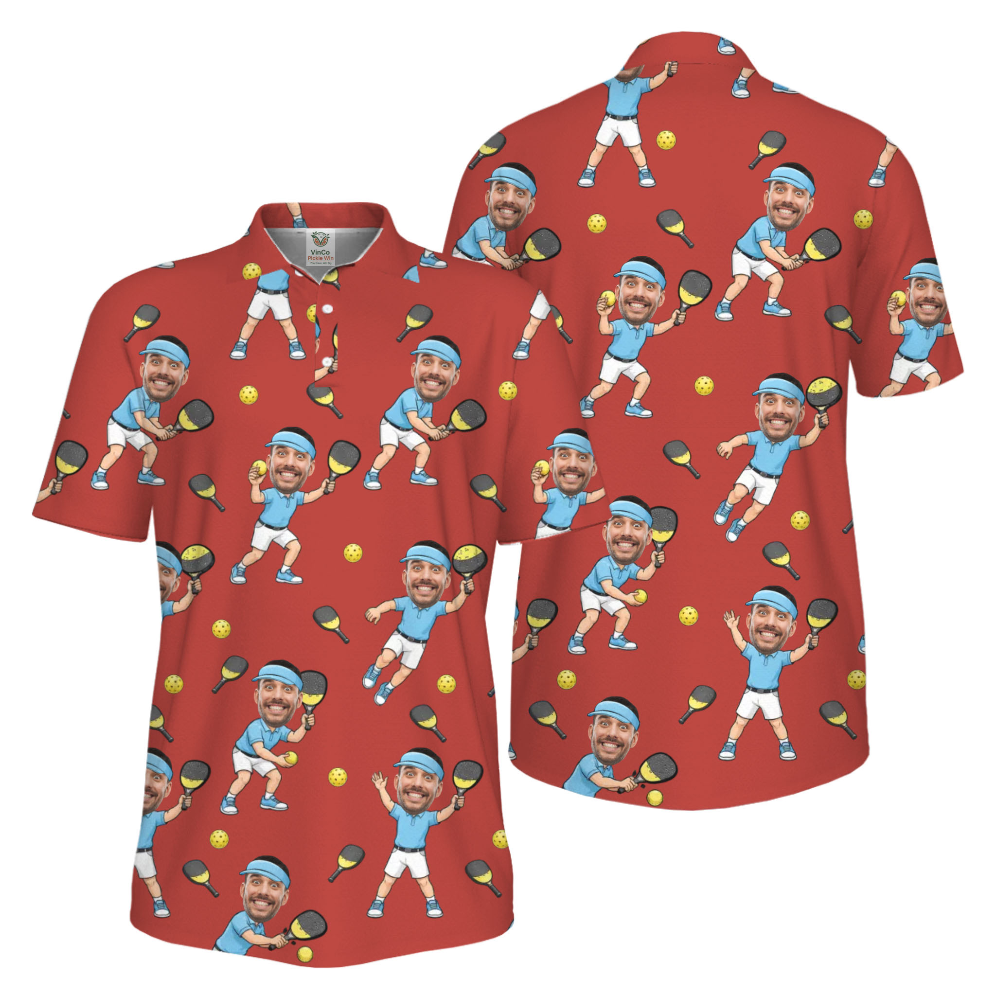 Picklewin Funny Custom Faces Father Day UV Protection Pickleball Polo Shirt For Men  5