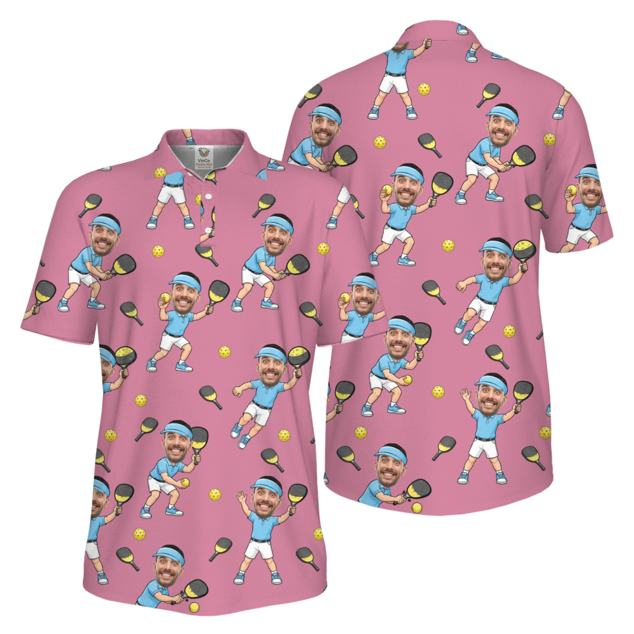 Picklewin Funny Custom Faces Father Day UV Protection Pickleball Polo Shirt For Men  6