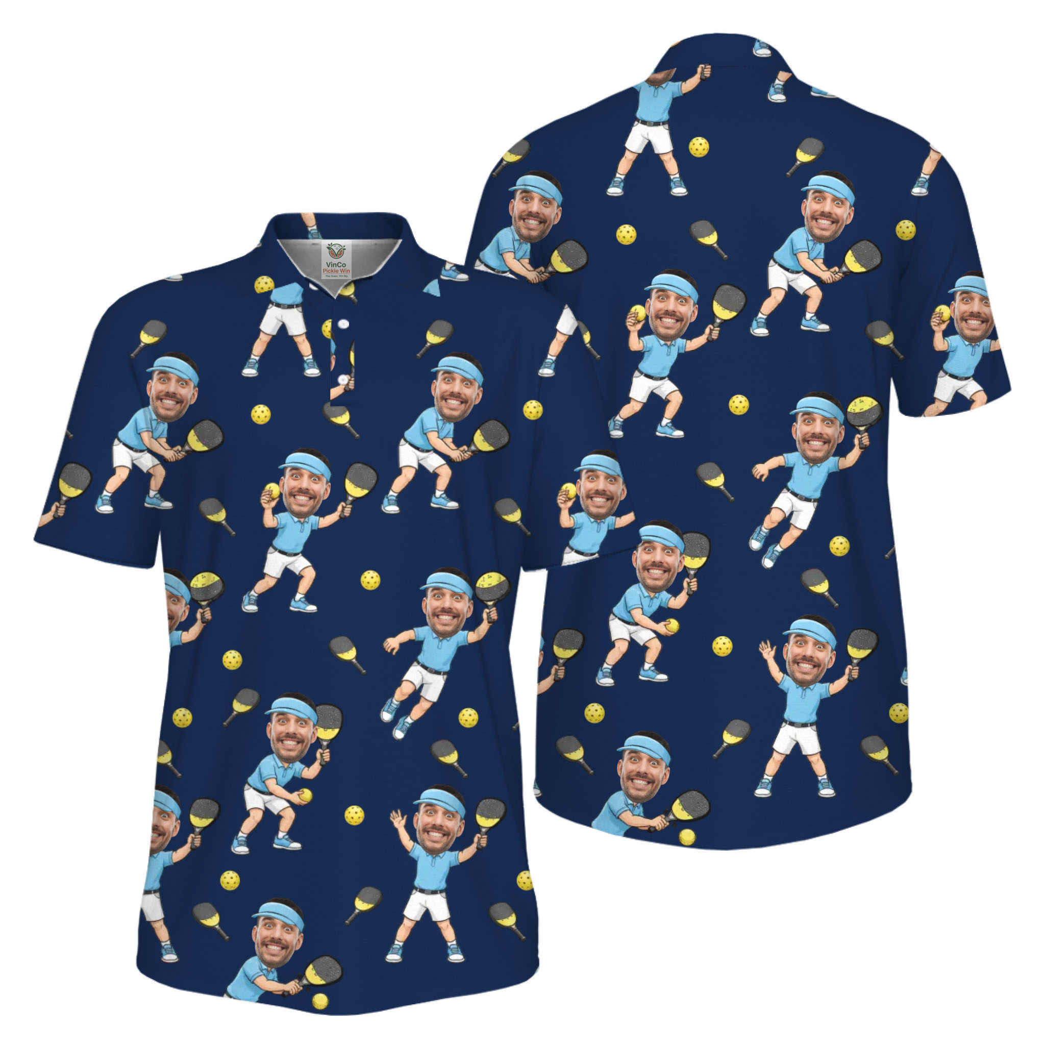 Picklewin Funny Custom Faces Father Day UV Protection Pickleball Polo Shirt For Men  9