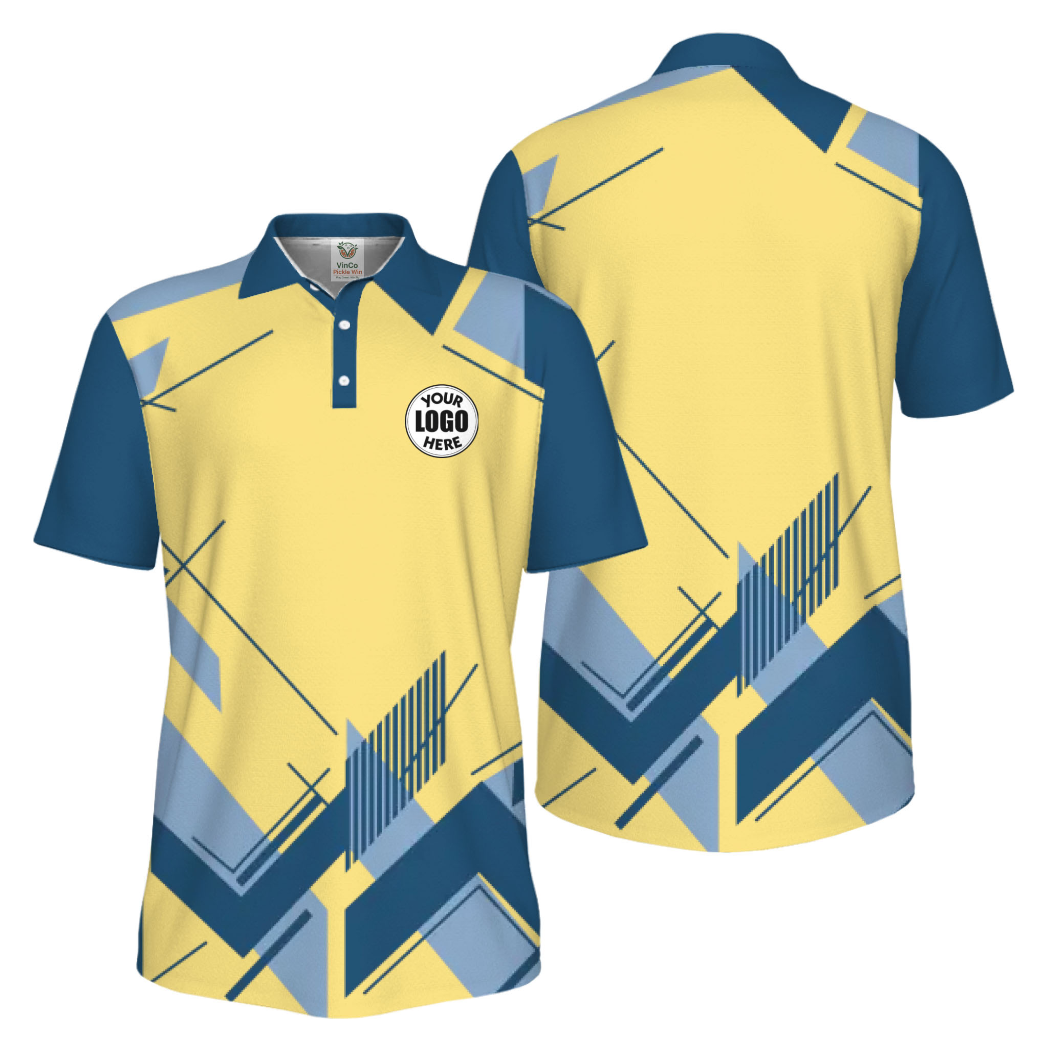 Picklewin Geometric Custom Logo UV Protection Men Polo Shirt Live Preview  14