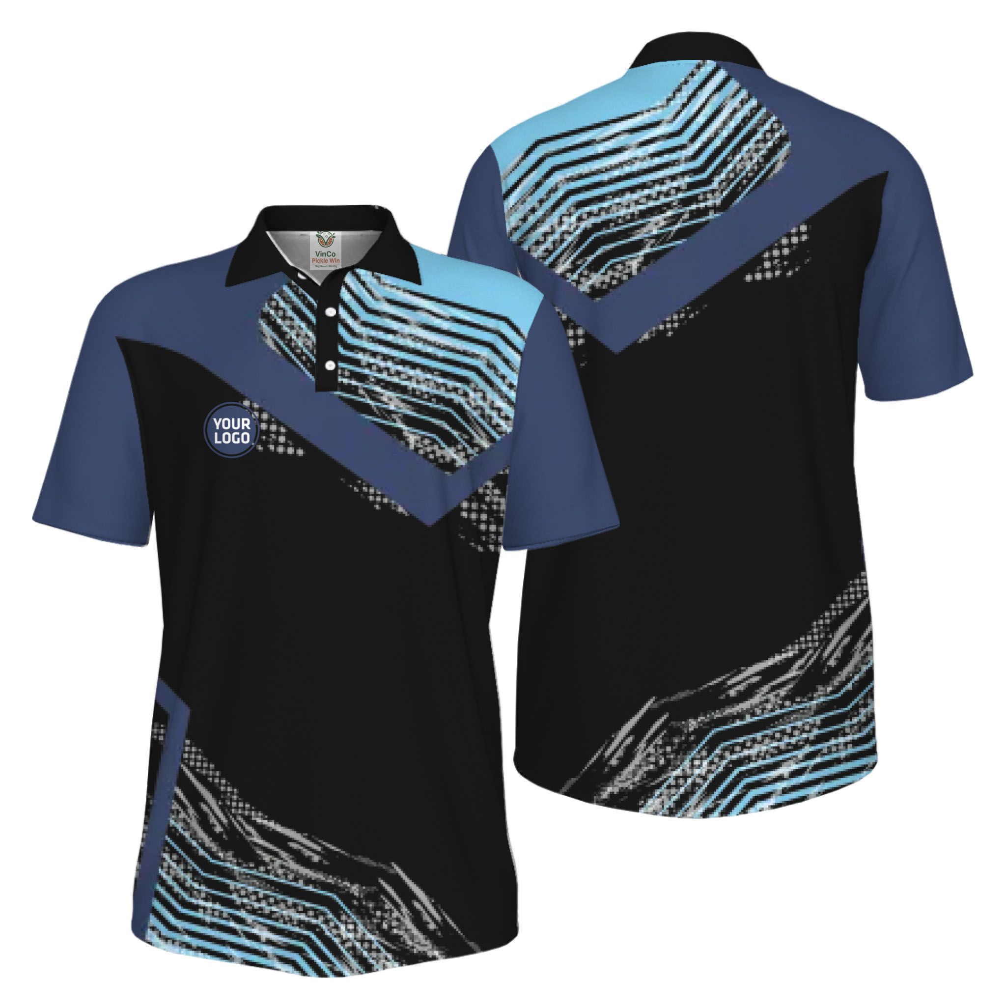 Picklewin Geometric Custom Logo UV Protection Pickleball Polo Shirt Men 15