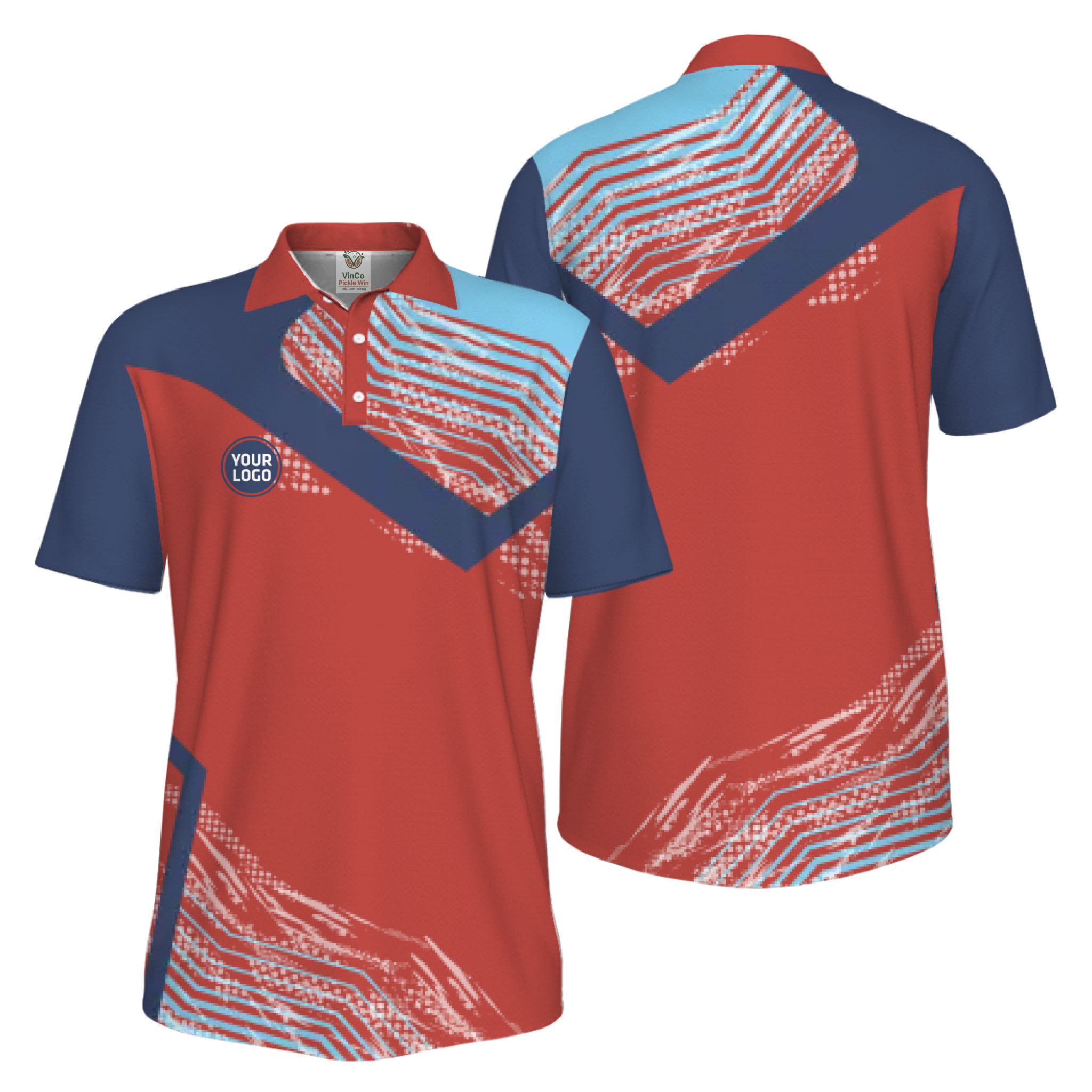 Picklewin Geometric Custom Logo UV Protection Pickleball Polo Shirt Men 5