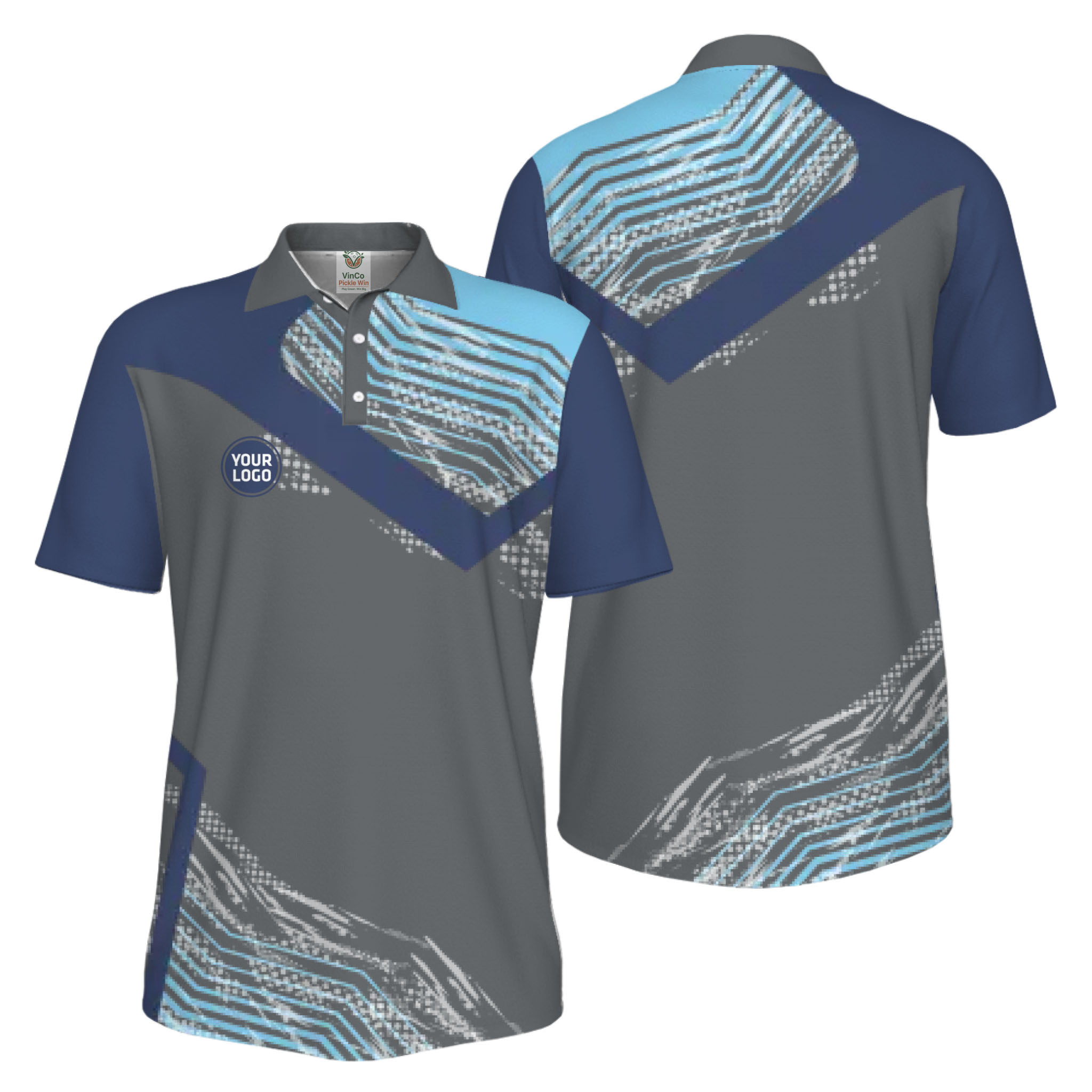 Picklewin Geometric Custom Logo UV Protection Pickleball Polo Shirt Men 7