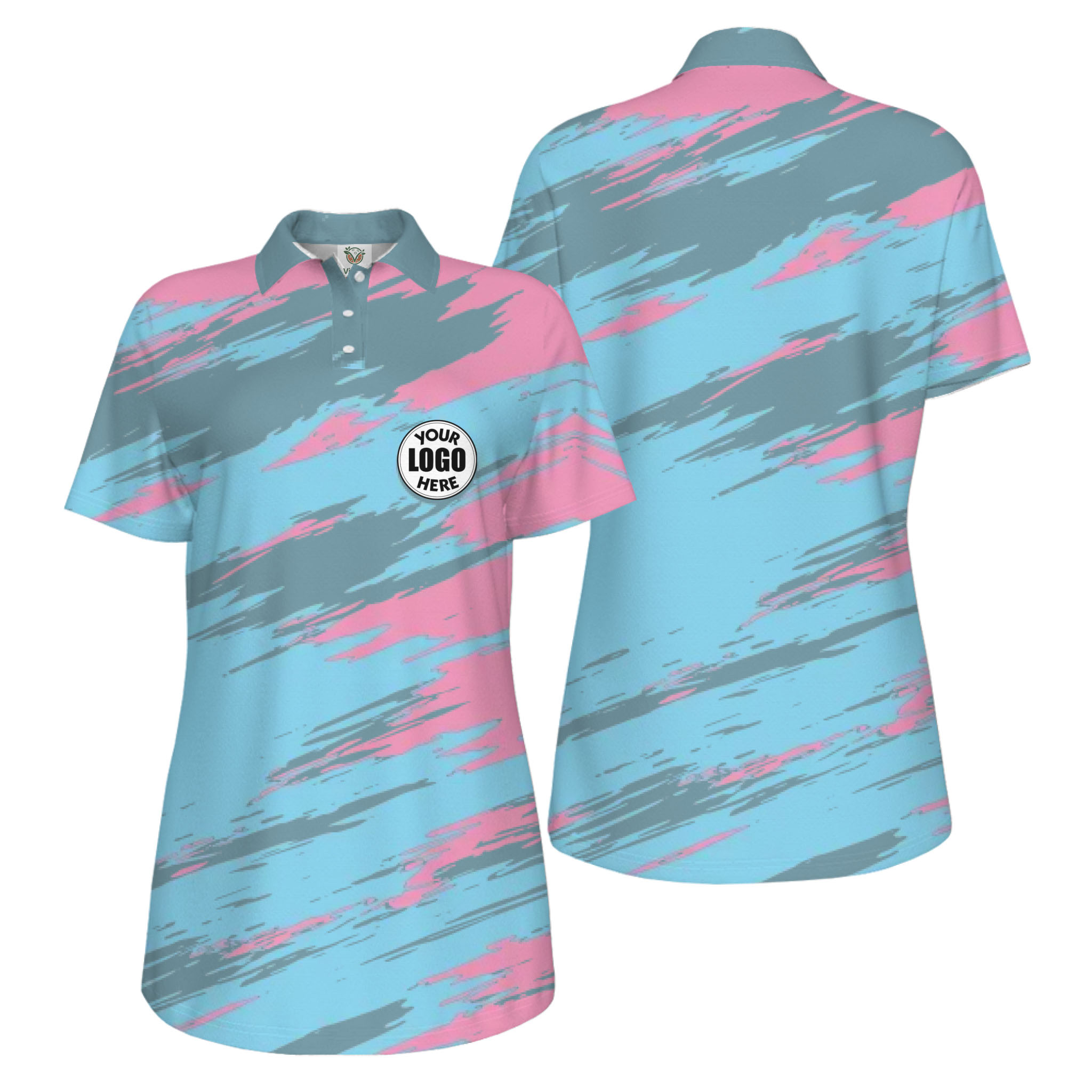 Picklewin Modern Brush Pattern Custom Logo Women Pickleball Polo Shirt 14