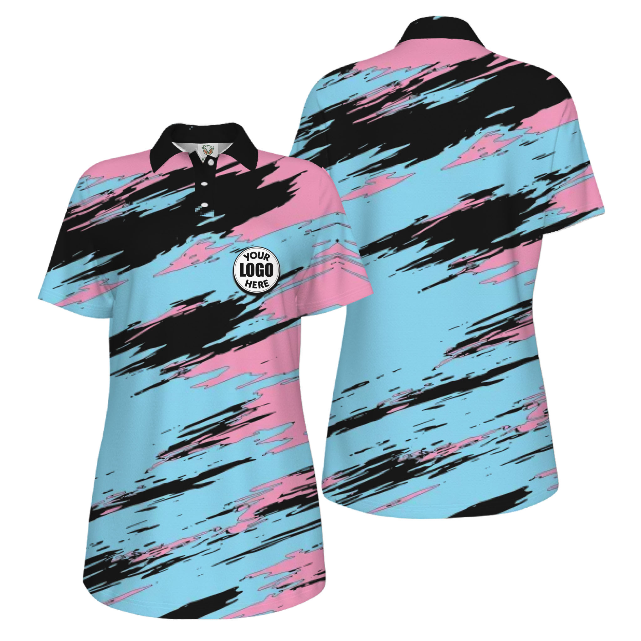 Picklewin Modern Brush Pattern Custom Logo Women Pickleball Polo Shirt 15