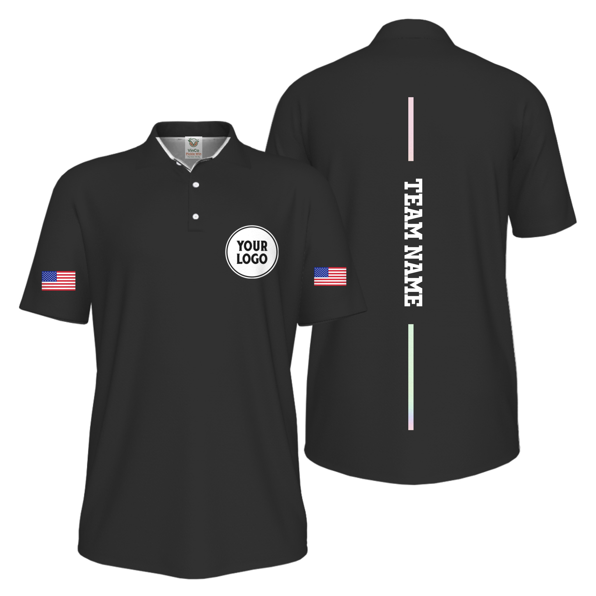 Picklewin Patriotic Custom Logo And Vertical Name UV Protection Men Pickleball Polo Shirt Picklewin Patriotic Custom Logo And Vertical Name UV Protection Men Pickleball Polo Shirt 2