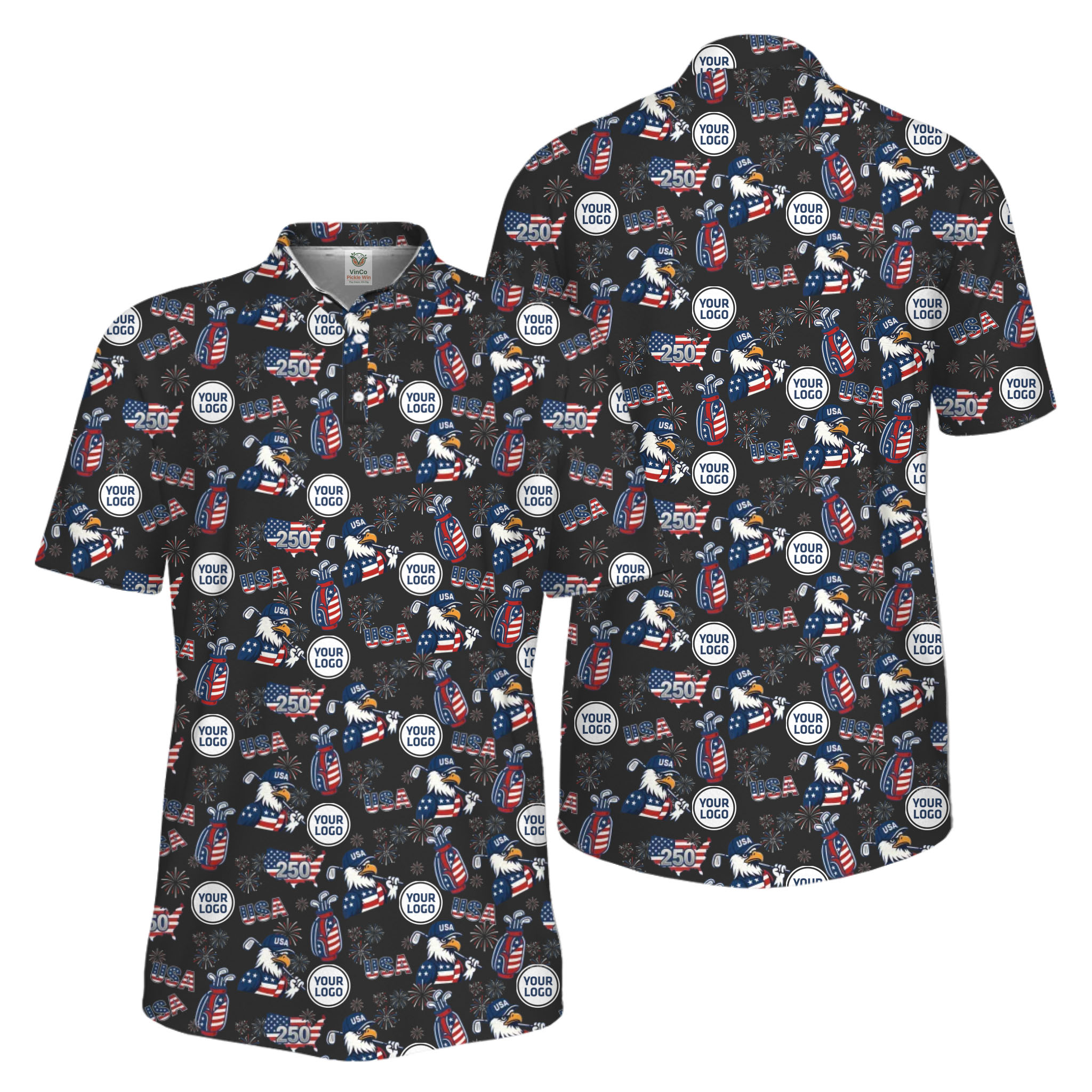 Picklewin Patriotic Custom Multiple Logos Pickleball Men Polo Shirt 250 Years Of USA Picklewin Patriotic Custom Multiple Logos Pickleball Men Polo Shirt 250 Years Of USA 2