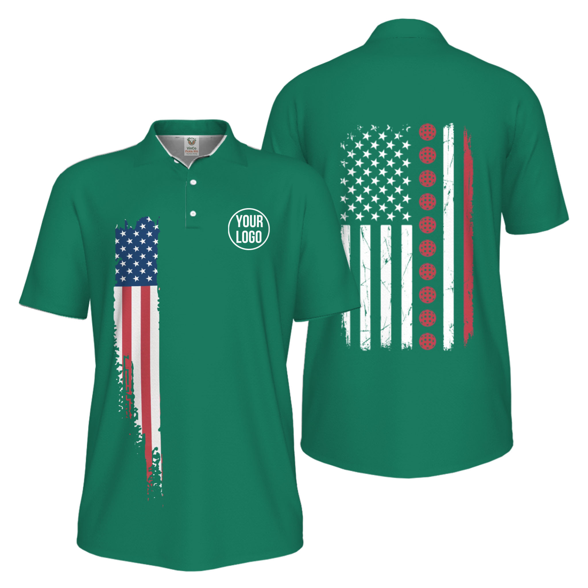 Picklewin Patriotic Custom Pickleball American Flag UV Protection Men Polo Shirts 10