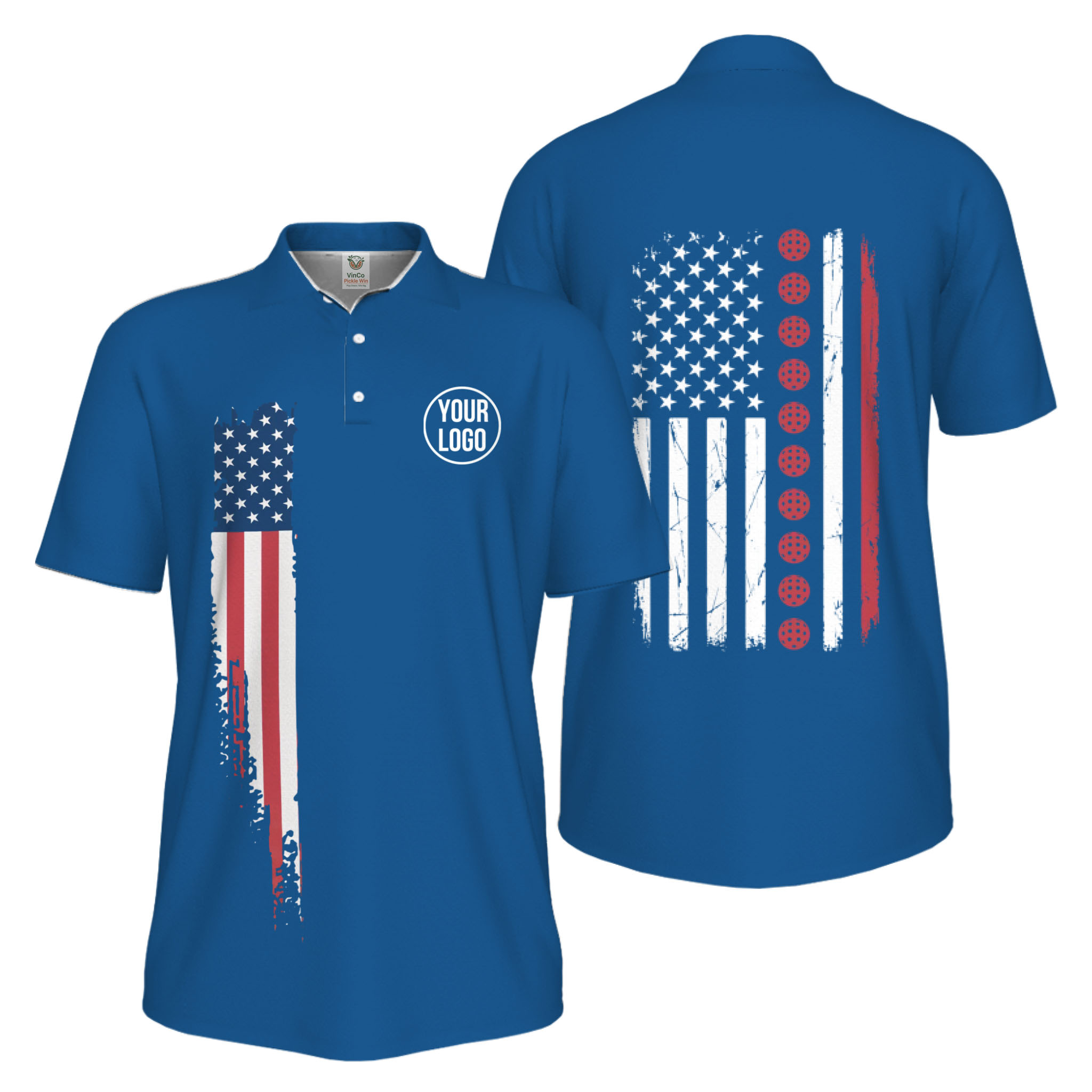 Picklewin Patriotic Custom Pickleball American Flag UV Protection Men Polo Shirts 4