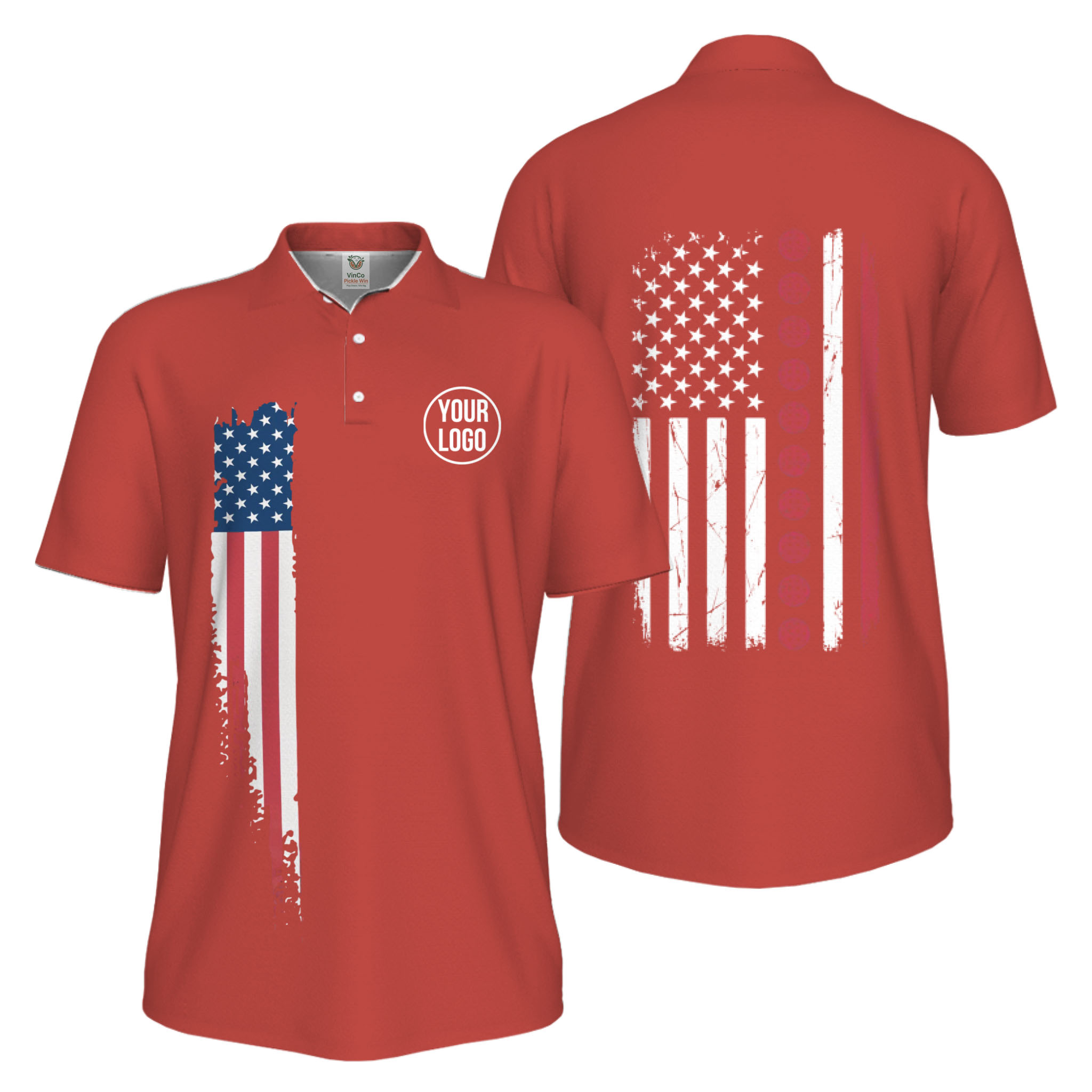 Picklewin Patriotic Custom Pickleball American Flag UV Protection Men Polo Shirts 5