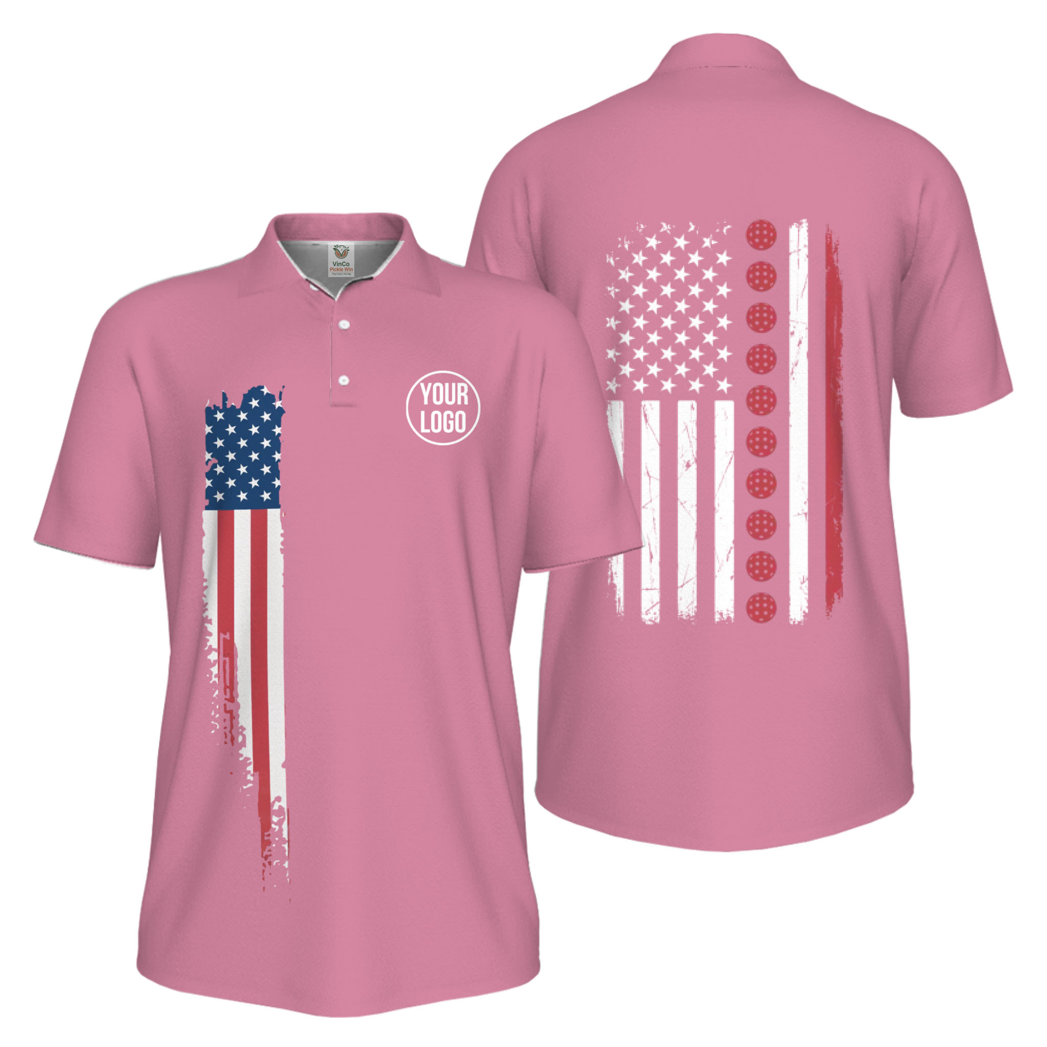Picklewin Patriotic Custom Pickleball American Flag UV Protection Men Polo Shirts 6