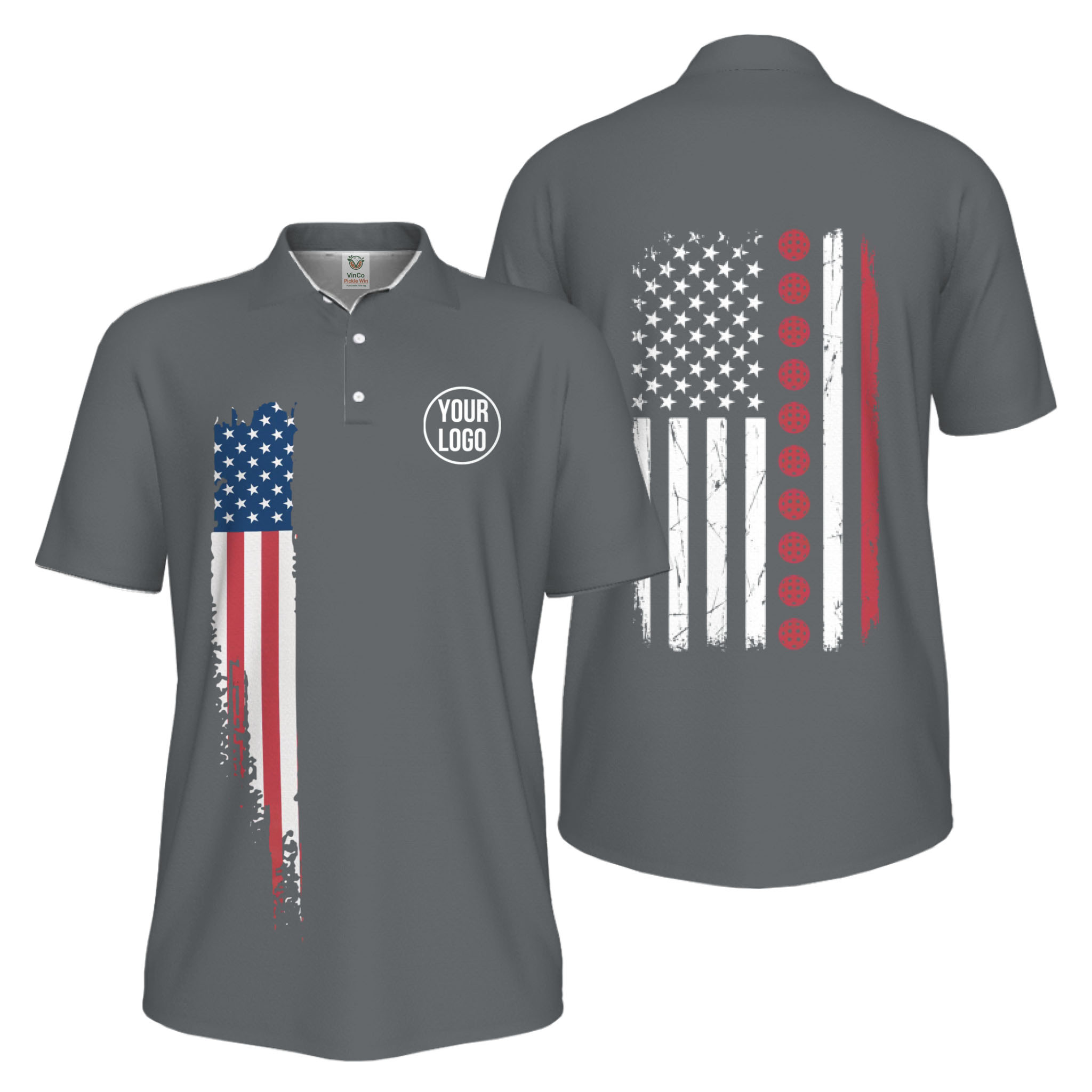 Picklewin Patriotic Custom Pickleball American Flag UV Protection Men Polo Shirts 7