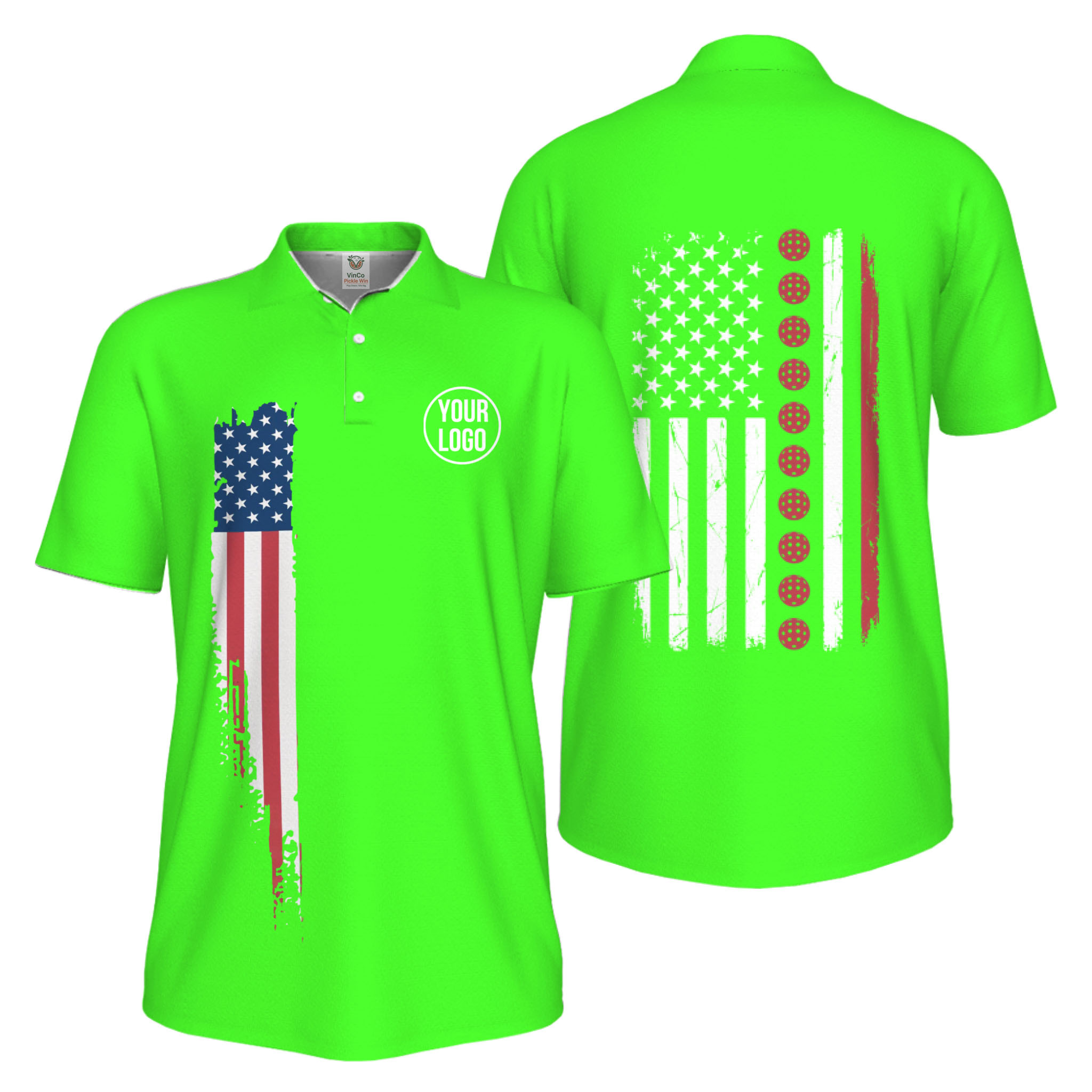 Picklewin Patriotic Custom Pickleball American Flag UV Protection Men Polo Shirts 8