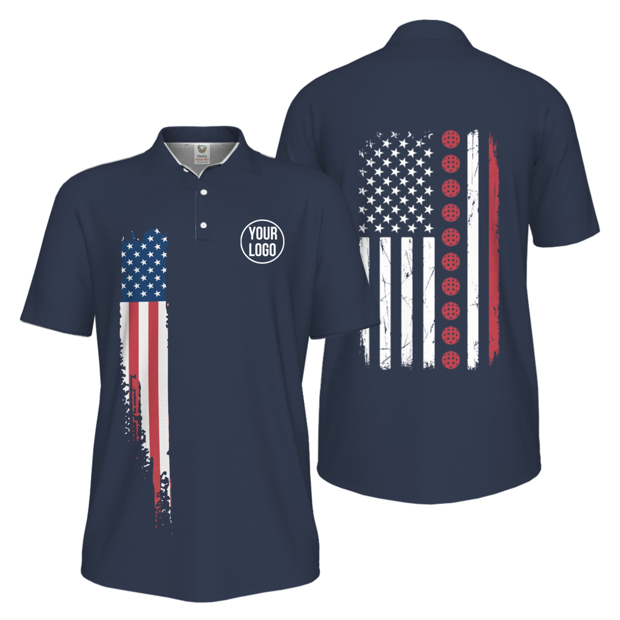 Picklewin Patriotic Custom Pickleball American Flag UV Protection Men Polo Shirts 9