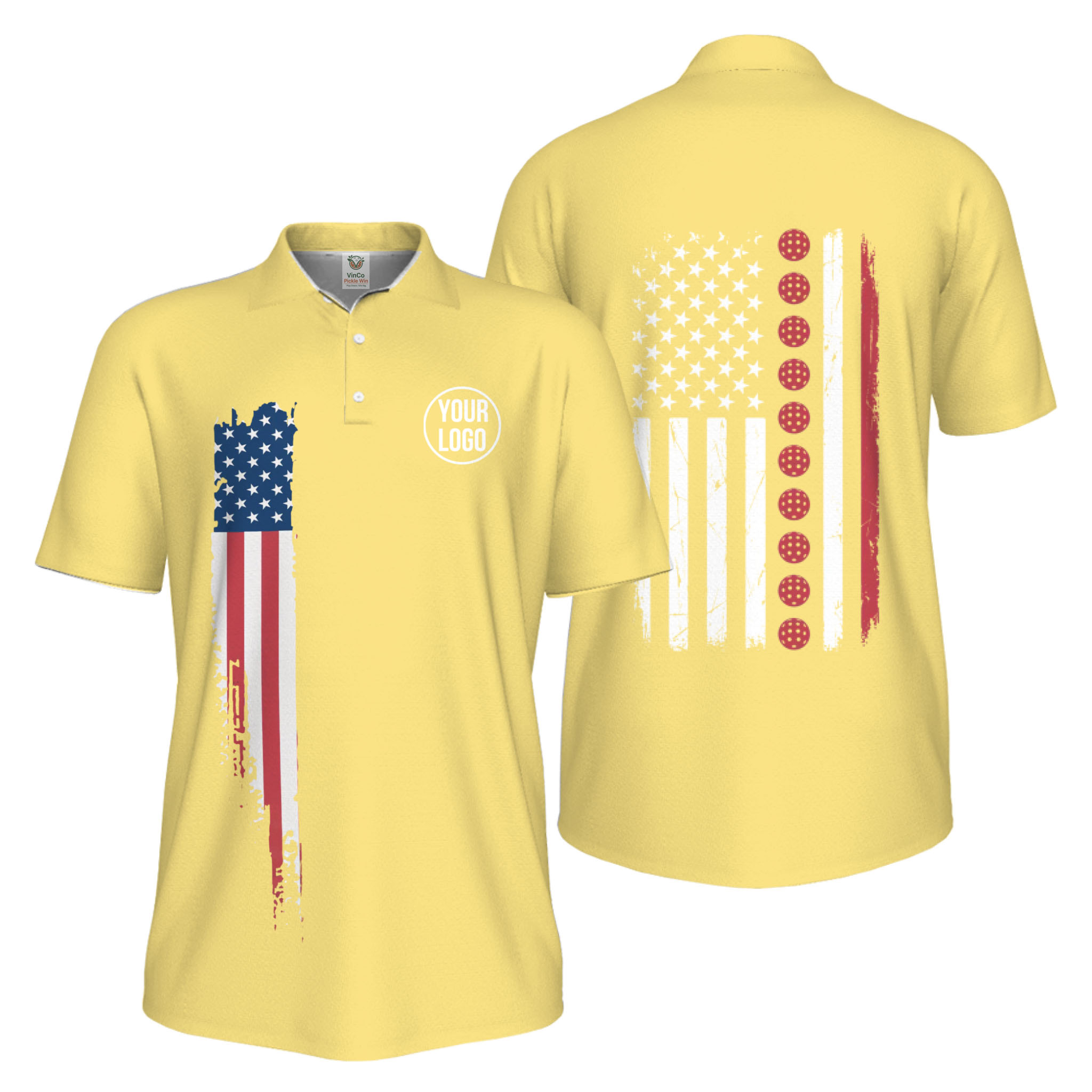 Picklewin Patriotic Custom Pickleball American Flag UV Protection Men Polo Shirts 12