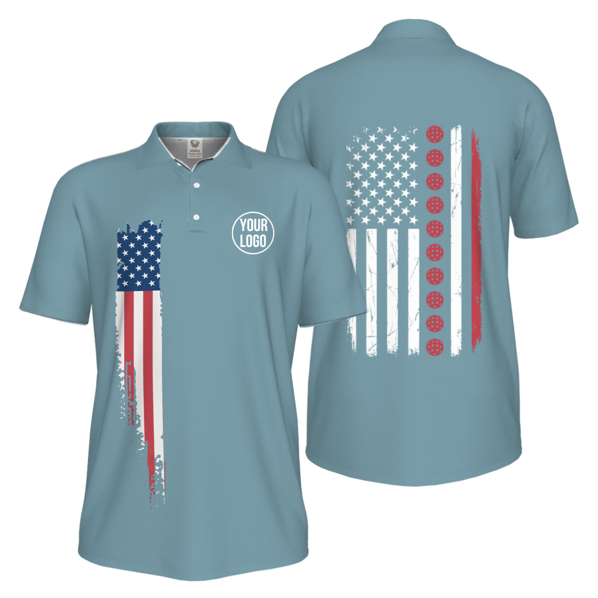 Picklewin Patriotic Custom Pickleball American Flag UV Protection Men Polo Shirts 13