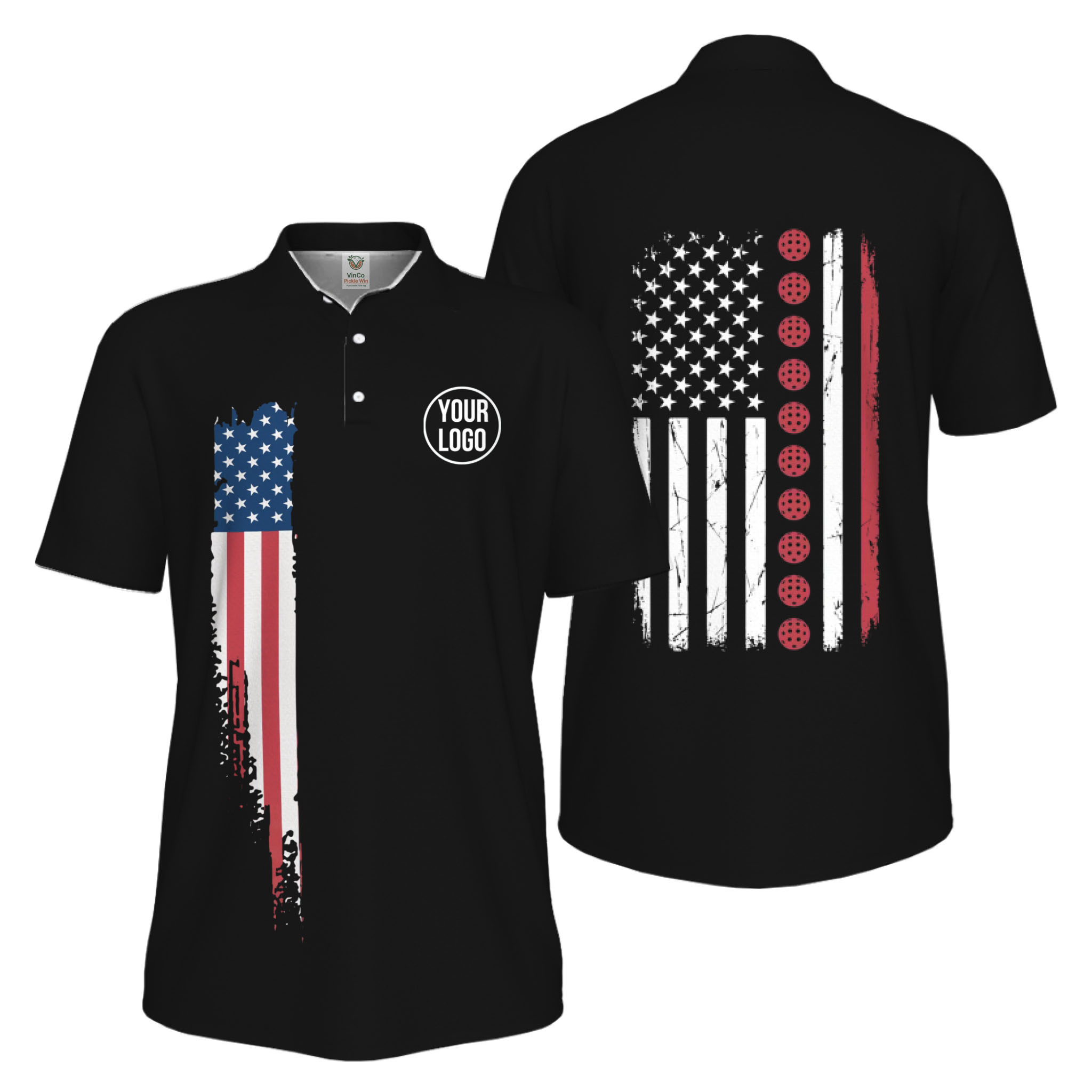 Picklewin Patriotic Custom Pickleball American Flag UV Protection Men Polo Shirts 14