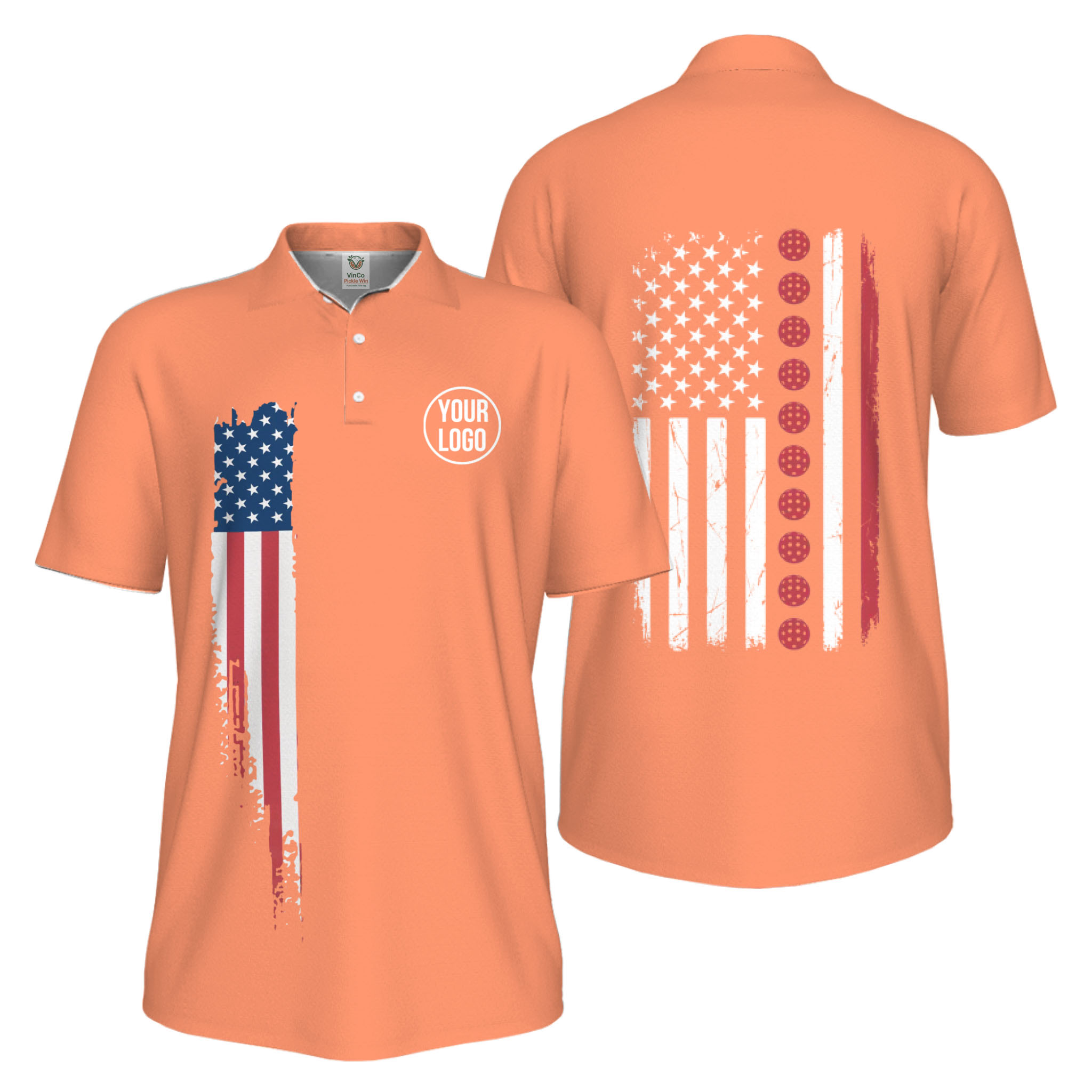 Picklewin Patriotic Custom Pickleball American Flag UV Protection Men Polo Shirts 15