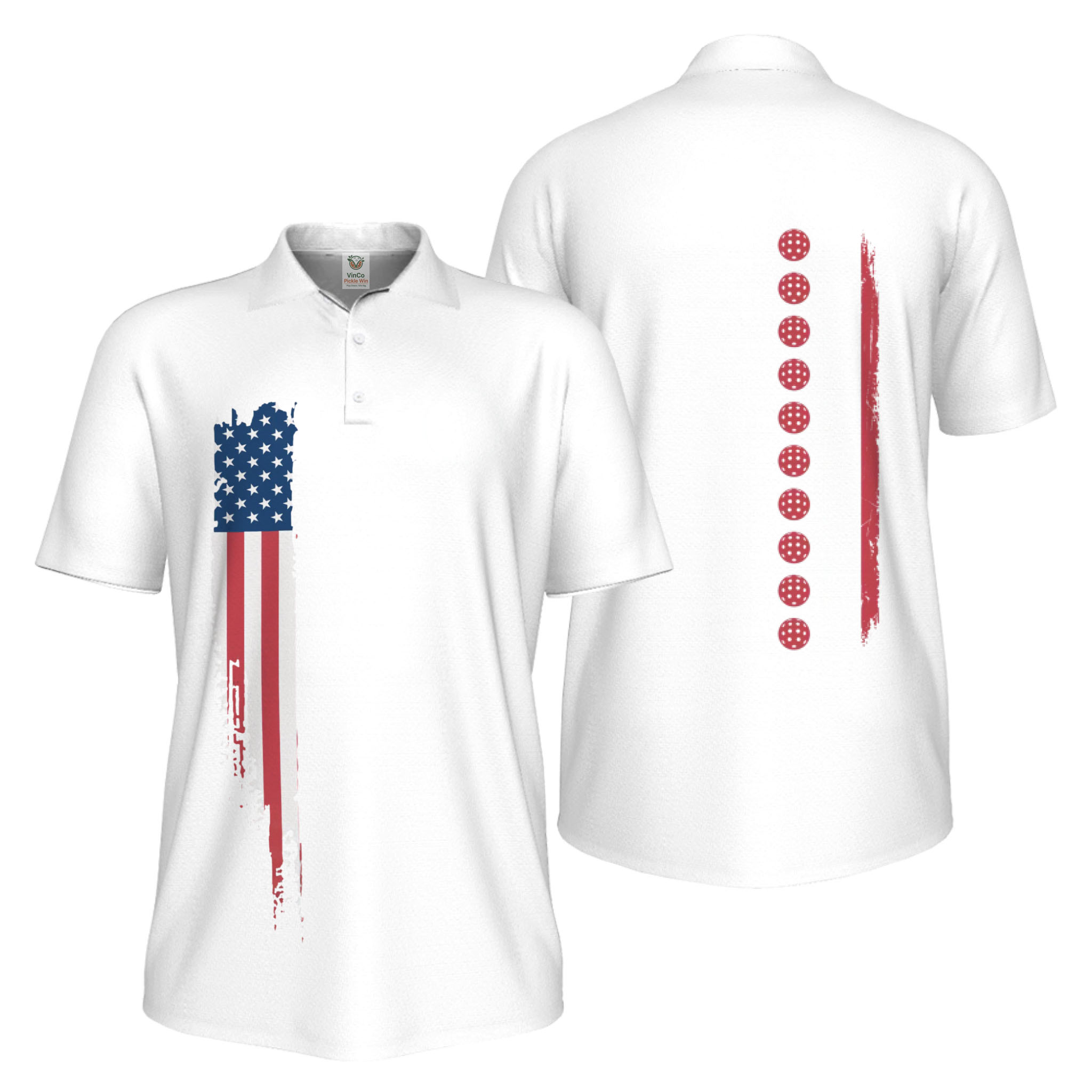 Picklewin Patriotic Custom Pickleball American Flag UV Protection Men Polo Shirts 16