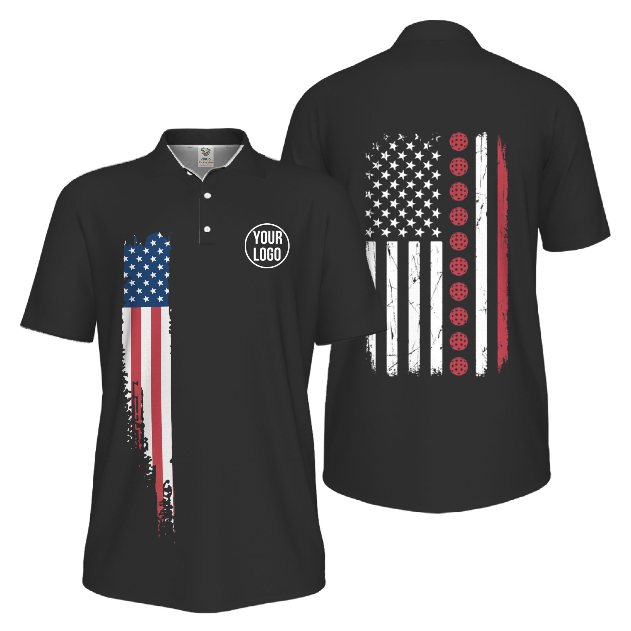 Picklewin Patriotic Custom Pickleball American Flag UV Protection Men Polo Shirts 2