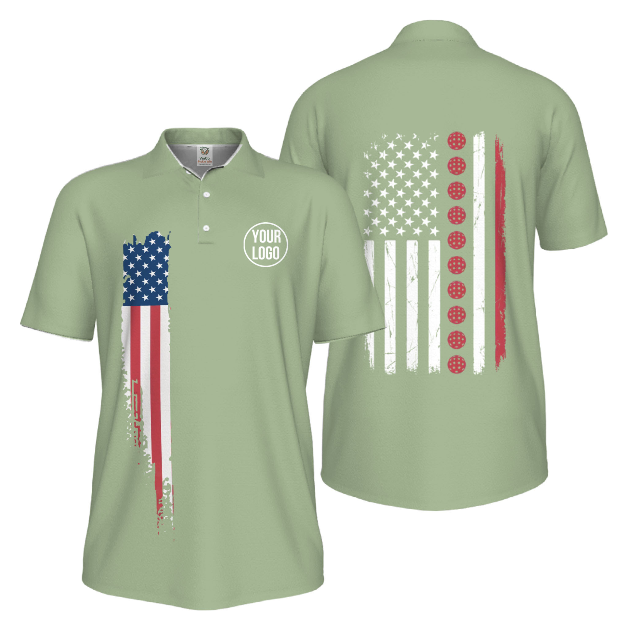 Picklewin Patriotic Custom Pickleball American Flag UV Protection Men Polo Shirts 3