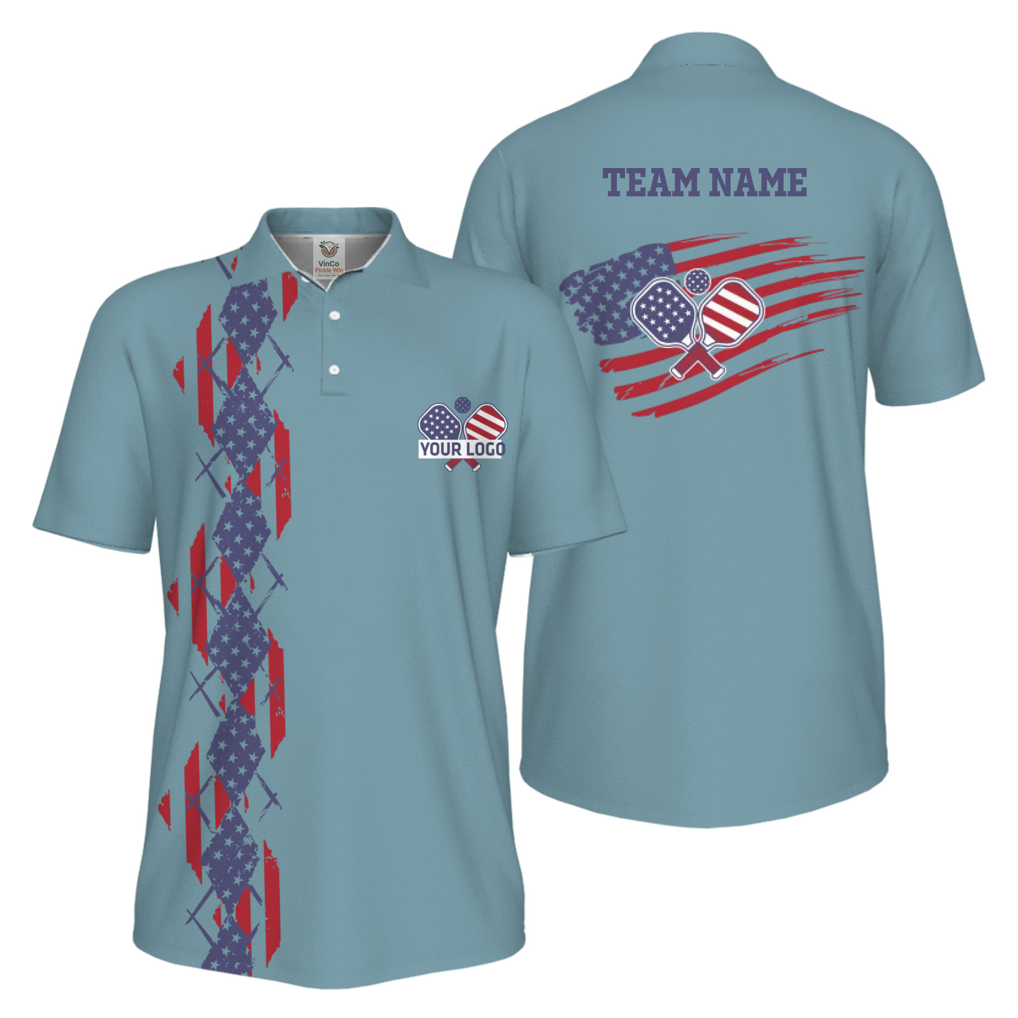 Picklewin Patriotic Pickleball Logo US Flag UV Protection Polo Shirt Men  2