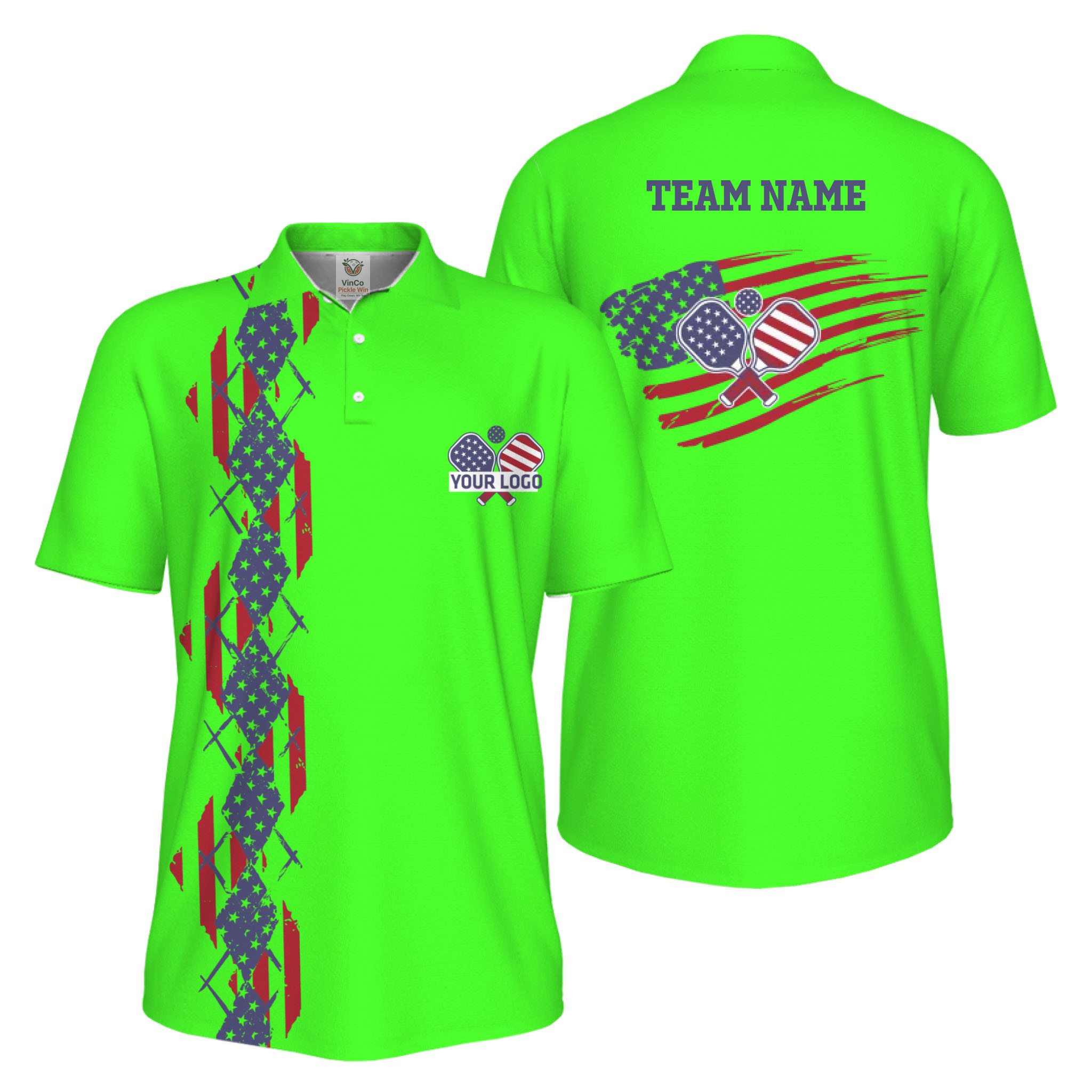 Picklewin Patriotic Pickleball Logo US Flag UV Protection Polo Shirt Men  11