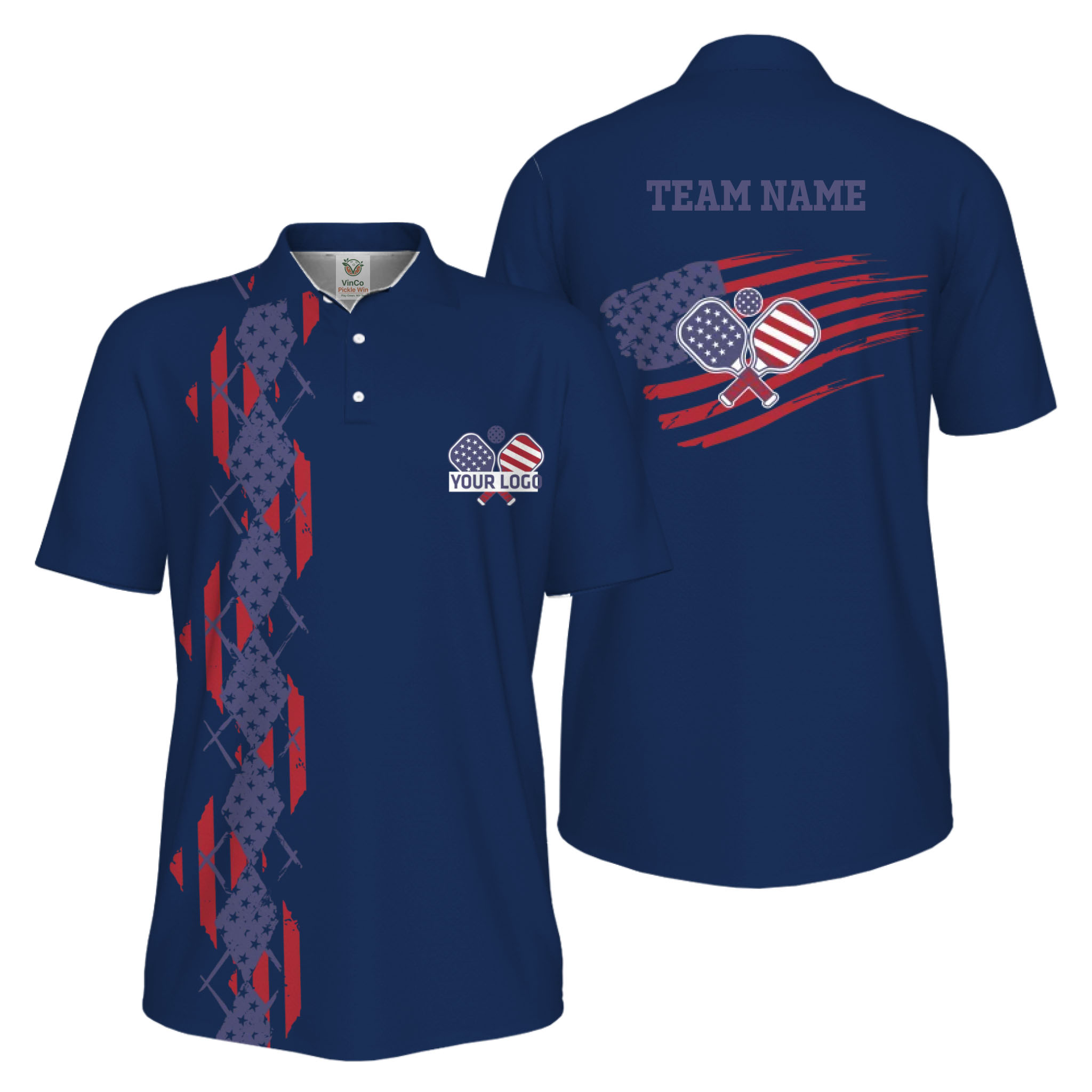 Picklewin Patriotic Pickleball Logo US Flag UV Protection Polo Shirt Men  3