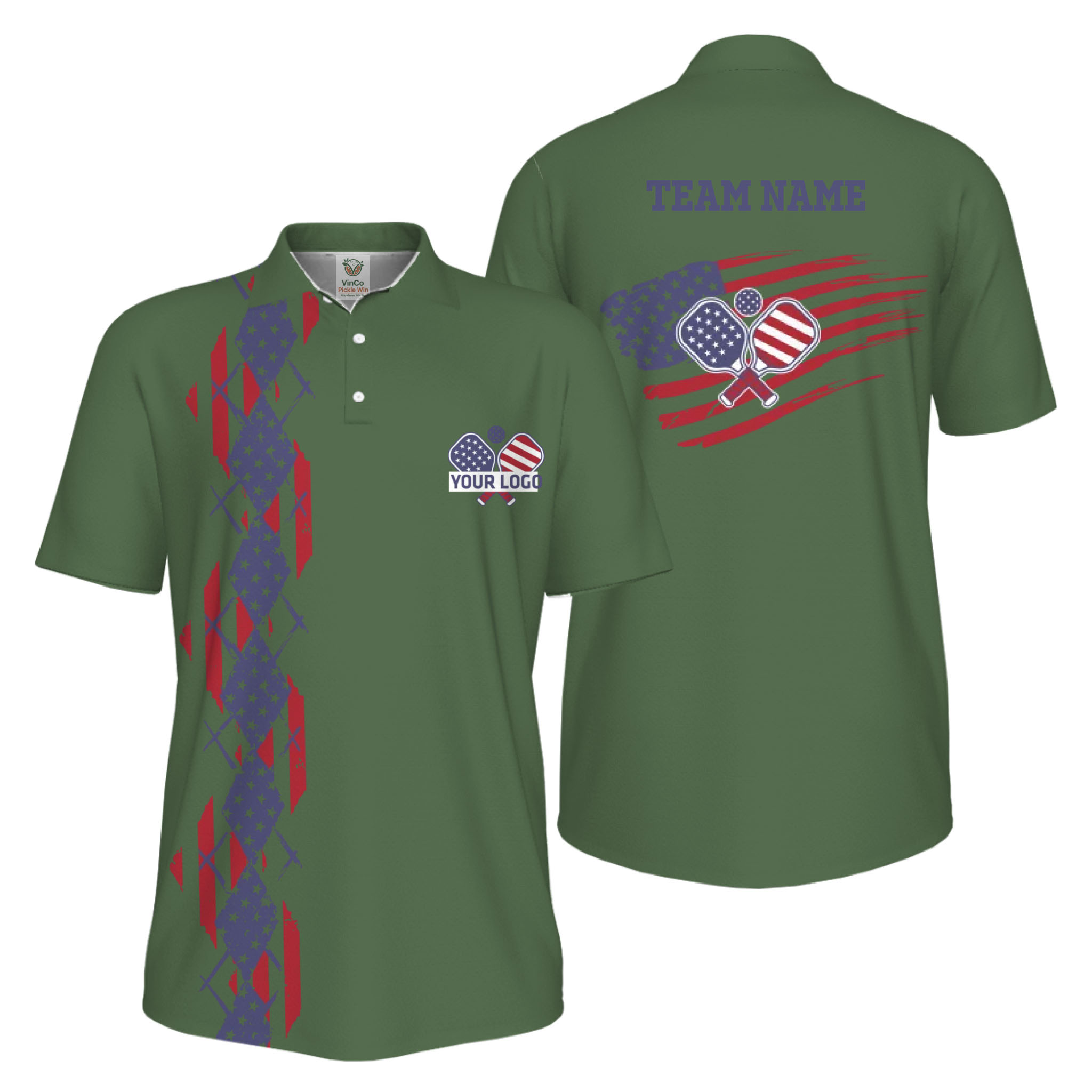 Picklewin Patriotic Pickleball Logo US Flag UV Protection Polo Shirt Men  13