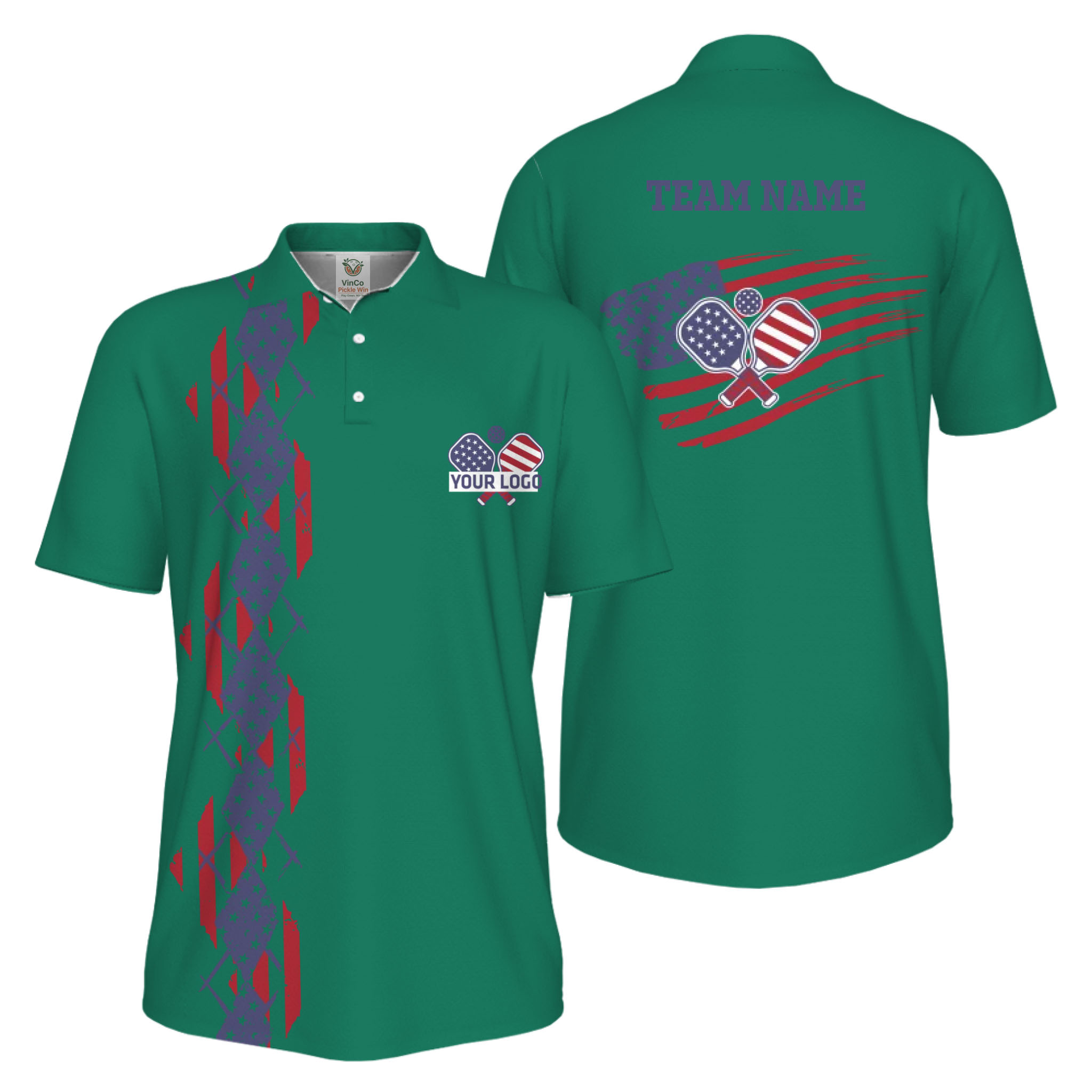 Picklewin Patriotic Pickleball Logo US Flag UV Protection Polo Shirt Men  5
