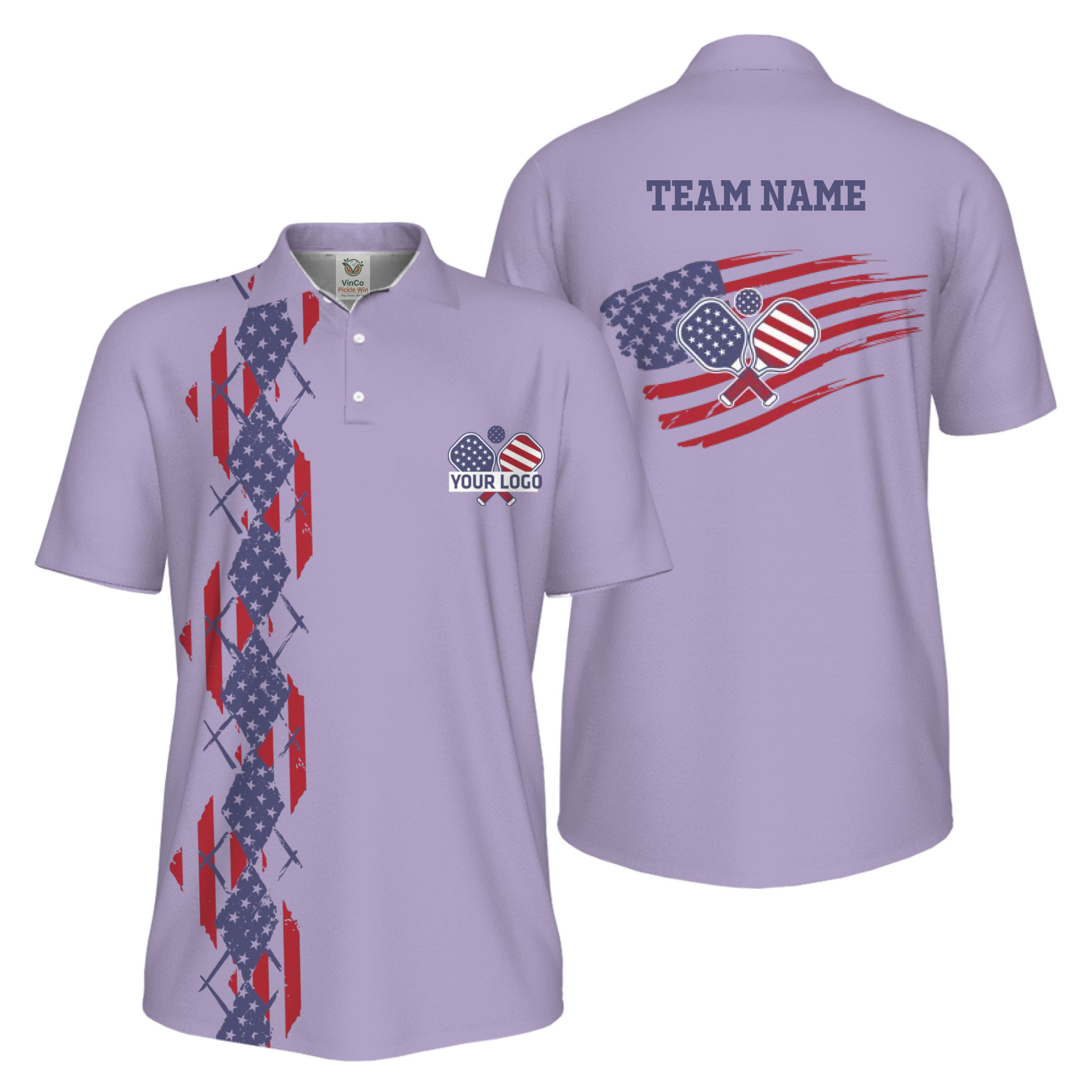 Picklewin Patriotic Pickleball Logo US Flag UV Protection Polo Shirt Men  14