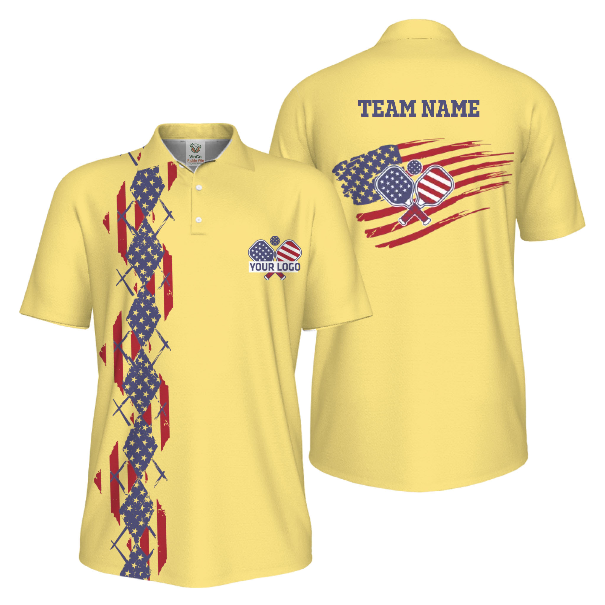 Picklewin Patriotic Pickleball Logo US Flag UV Protection Polo Shirt Men  15