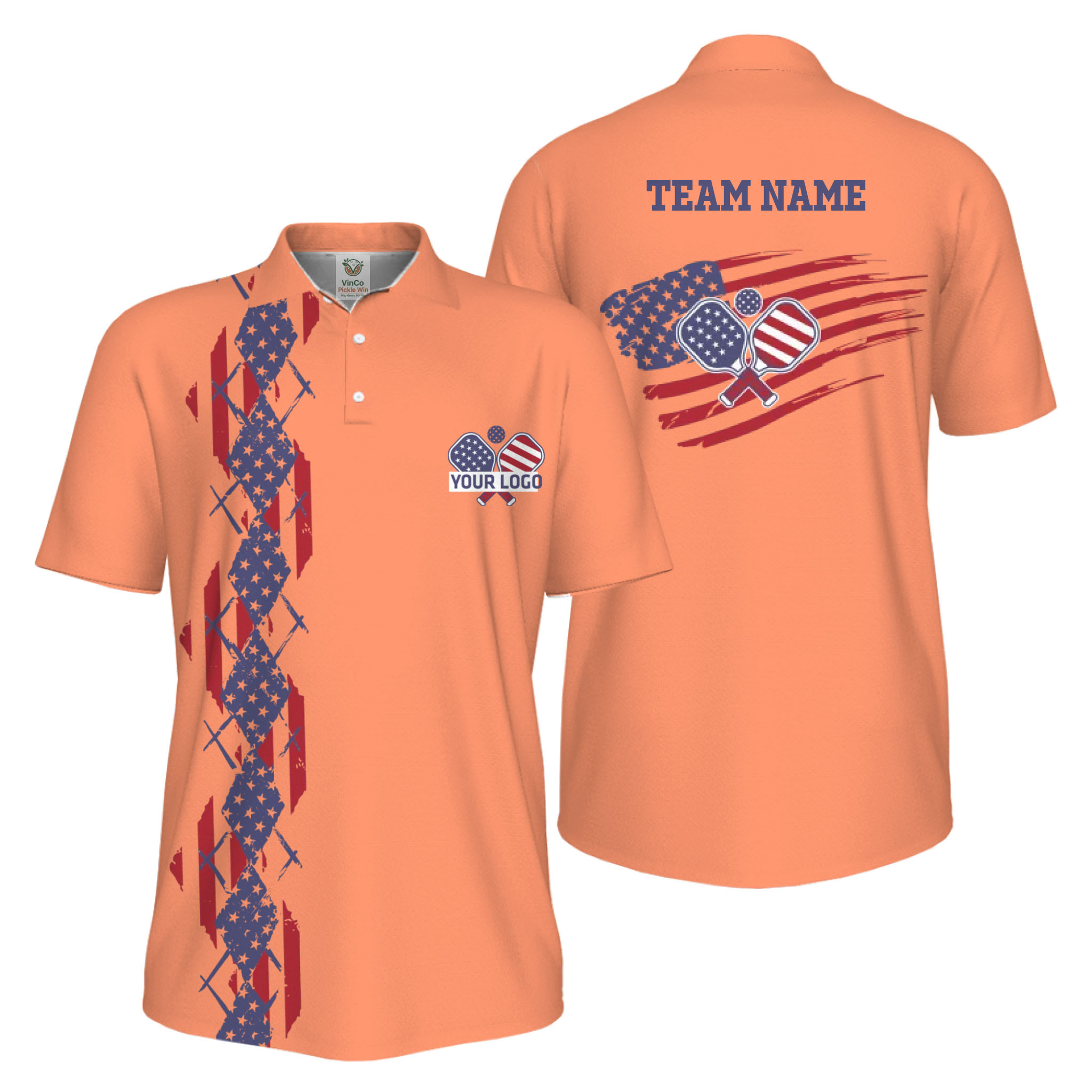 Picklewin Patriotic Pickleball Logo US Flag UV Protection Polo Shirt Men  17