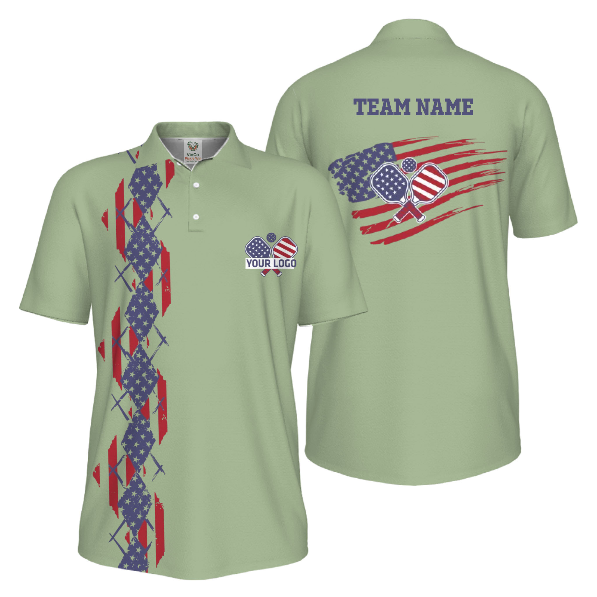 Picklewin Patriotic Pickleball Logo US Flag UV Protection Polo Shirt Men  7