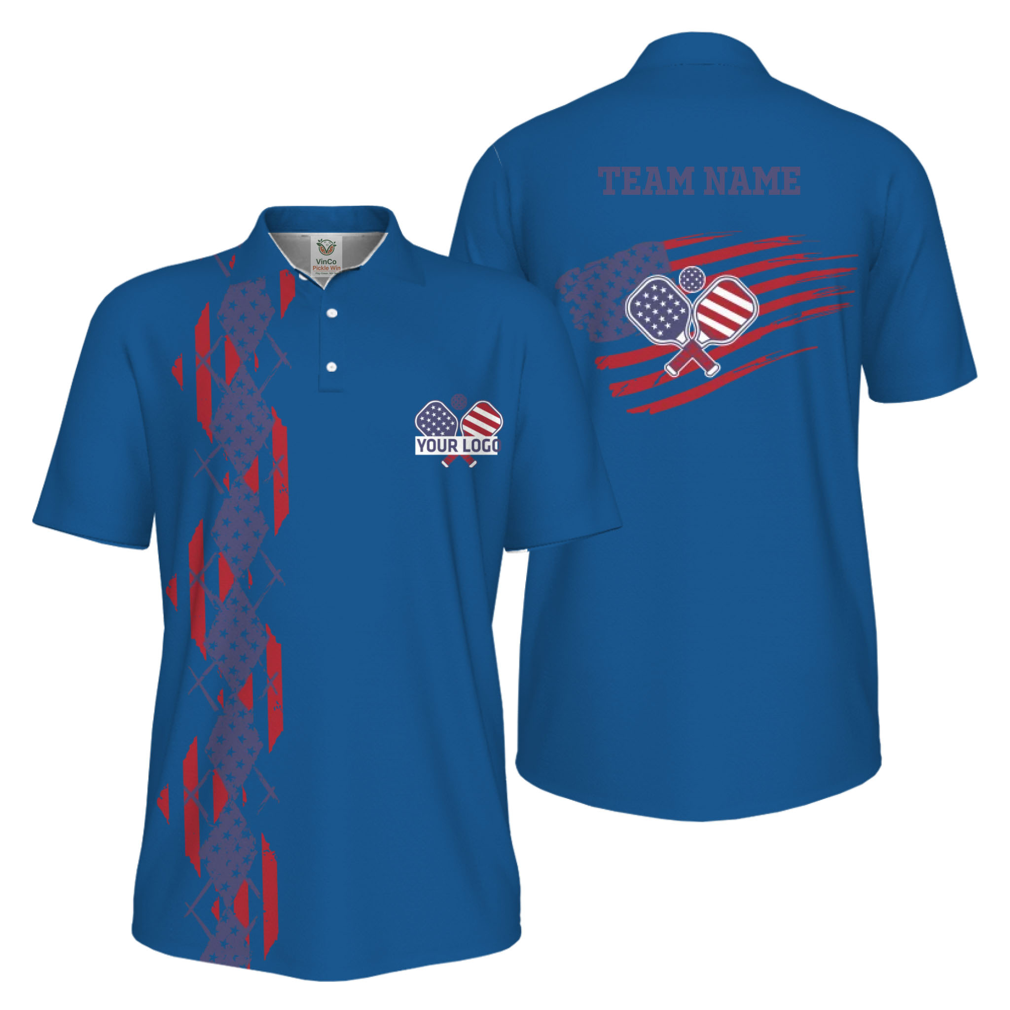 Picklewin Patriotic Pickleball Logo US Flag UV Protection Polo Shirt Men  4